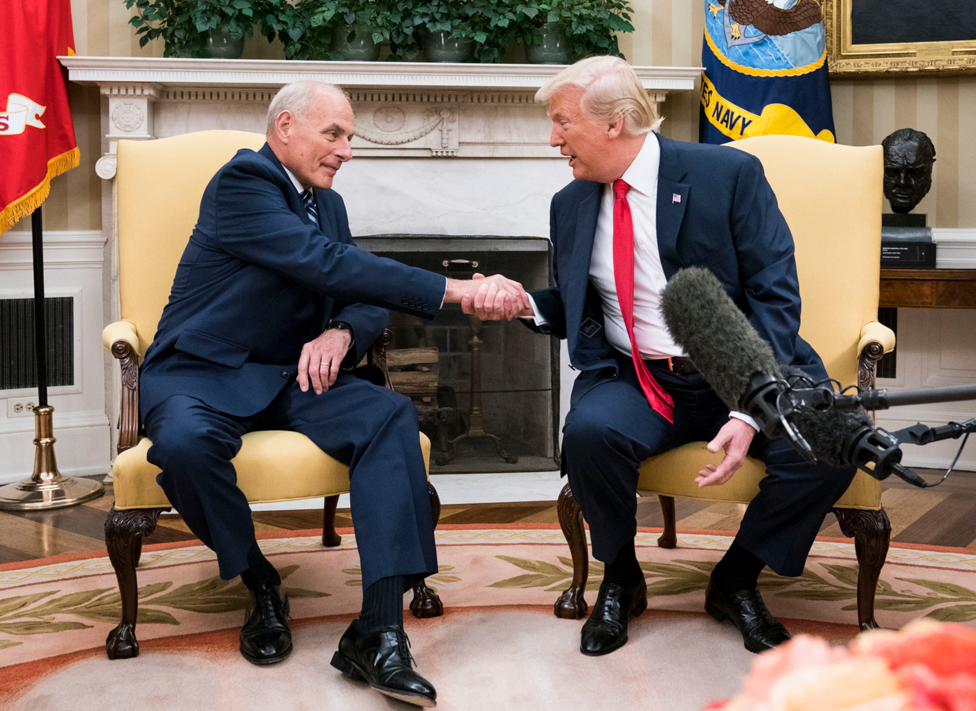 FILE Ñ President Donald Trump meets with John Kelly, his new chief of staff, in the Oval Office of the White House in Washington, July 31, 2017. Kelly took over the job as chief of staff and immediately asserted his intent to impose a new sense of order. Within hours, Anthony Scaramucci was abruptly removed from his post as communications director, a little more than 10 days after he was brought on. (Doug Mills/The New York Times)