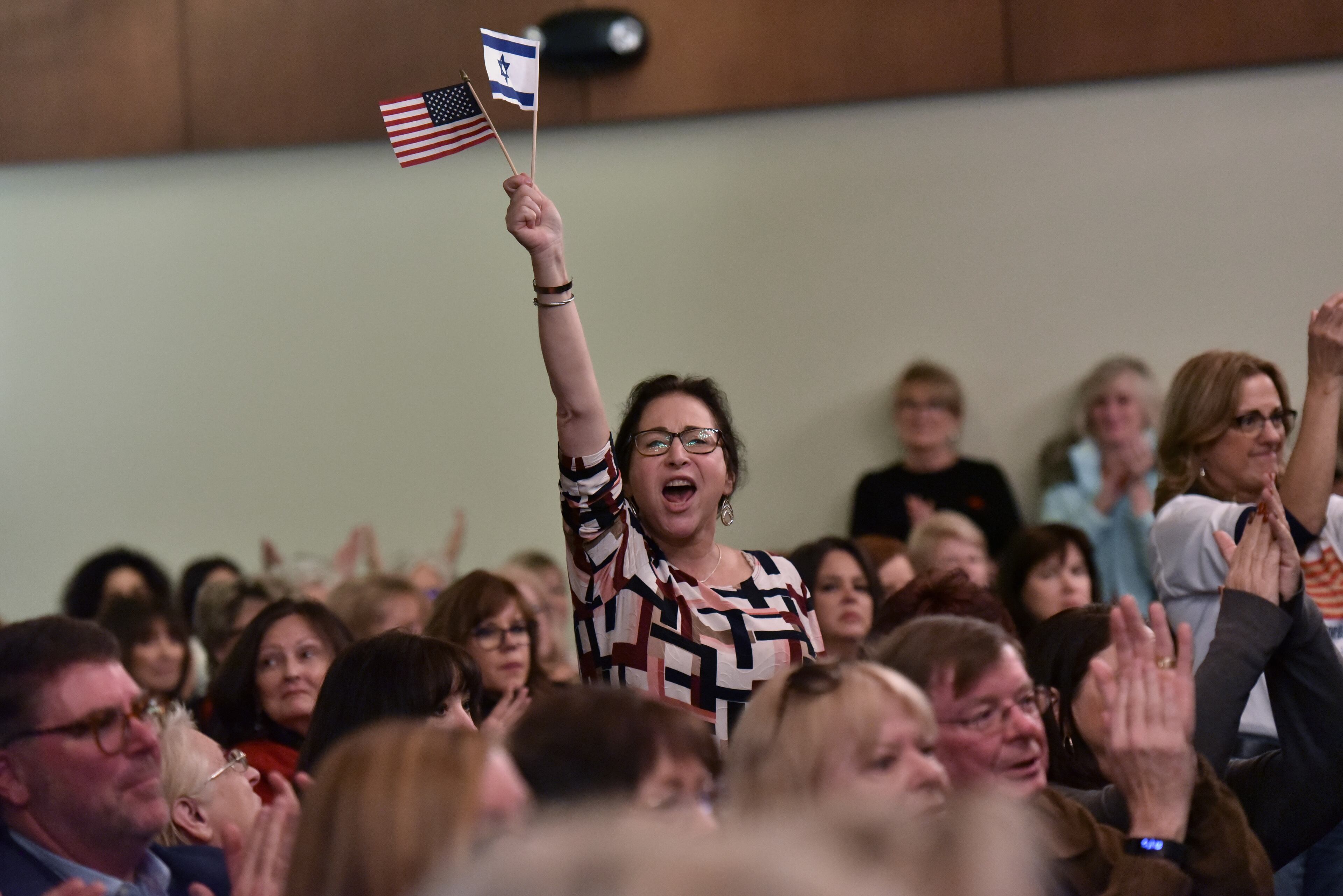 November 19, 2019 Sandy Springs - Supporters cheer as Senior Advisor Kimberly Guilfoyle delivers a keynote speech at Heritage Sandy Springs Museum and Park in Sandy Springs on Tuesday, November 19, 2019. The GOP hold an event in support of President Trump the day before Dems debate in Atlanta. Women for Trump hosted an 'Empower Hour' ahead of the Democrat debates to highlight the accomplishments of President Trumpâs administration and his commitment to empowering women and families. (Hyosub Shin / Hyosub.Shin@ajc.com)