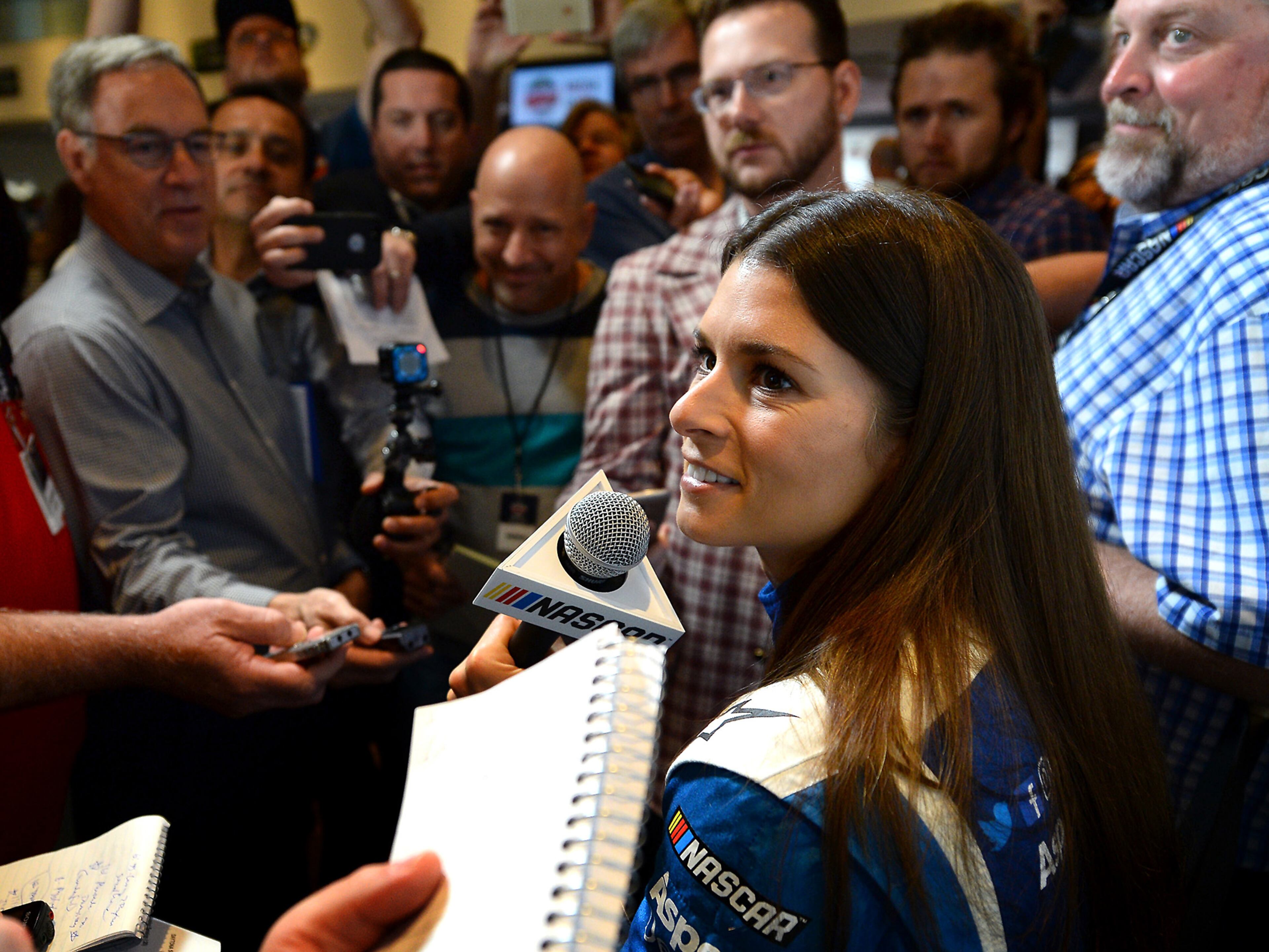 NASCAR driver Danica Patrick listens to a reporter's question during the Daytona 500 Media Day Feb. 22, 2017 at the Daytona International Speedway in Daytona Beach, Fla. Patrick announced via Facebook that she would not be driving for Stewar-Haas Racing in 2018. (Jeff Siner/Charlotte Observer/TNS)