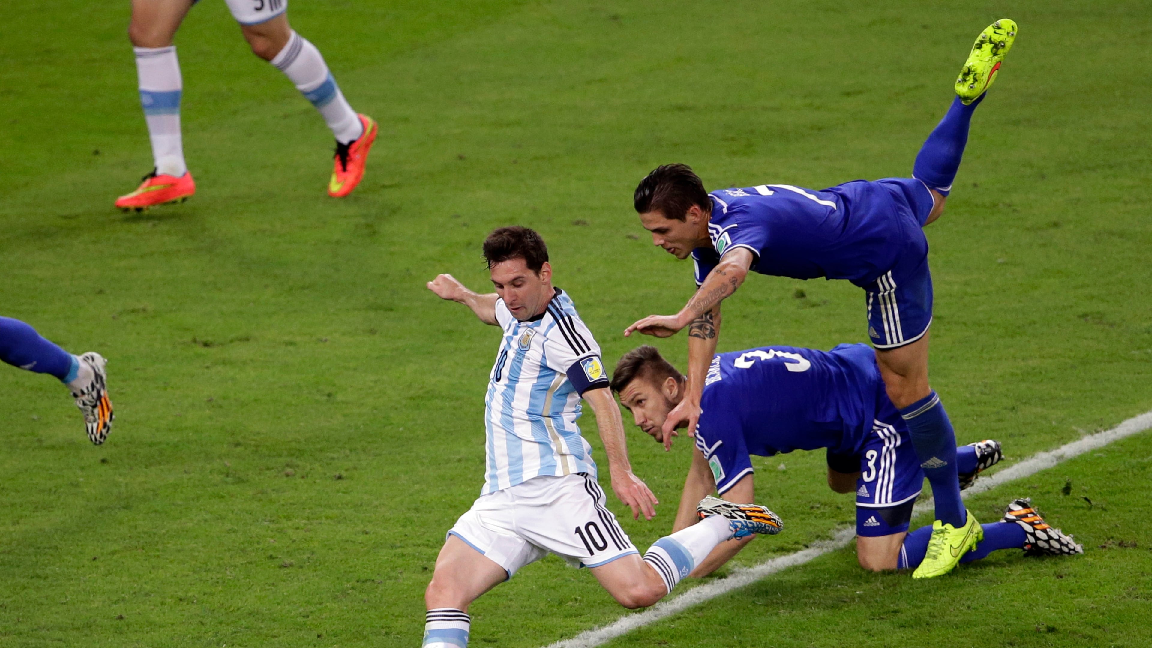 FILE - Argentina's Lionel Messi scores his team's second goal during the group F World Cup soccer match against Bosnia in Rio de Janeiro, Brazil, June 15, 2014. (AP Photo/Sergei Grits, File)