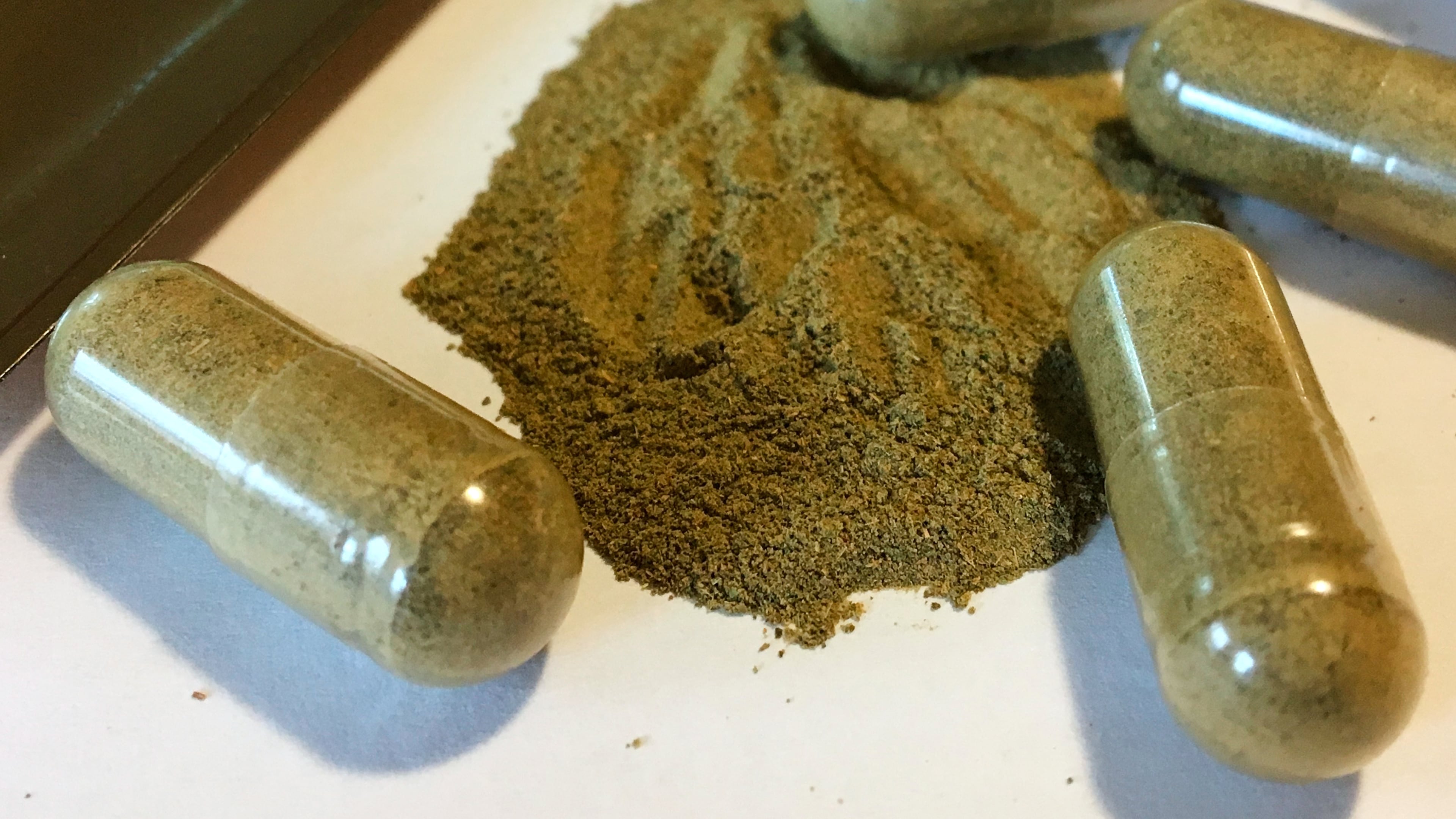FILE - Kratom capsules are seen on Sept. 27, 2017, in Albany, N.Y. (AP Photo/Mary Esch, File)