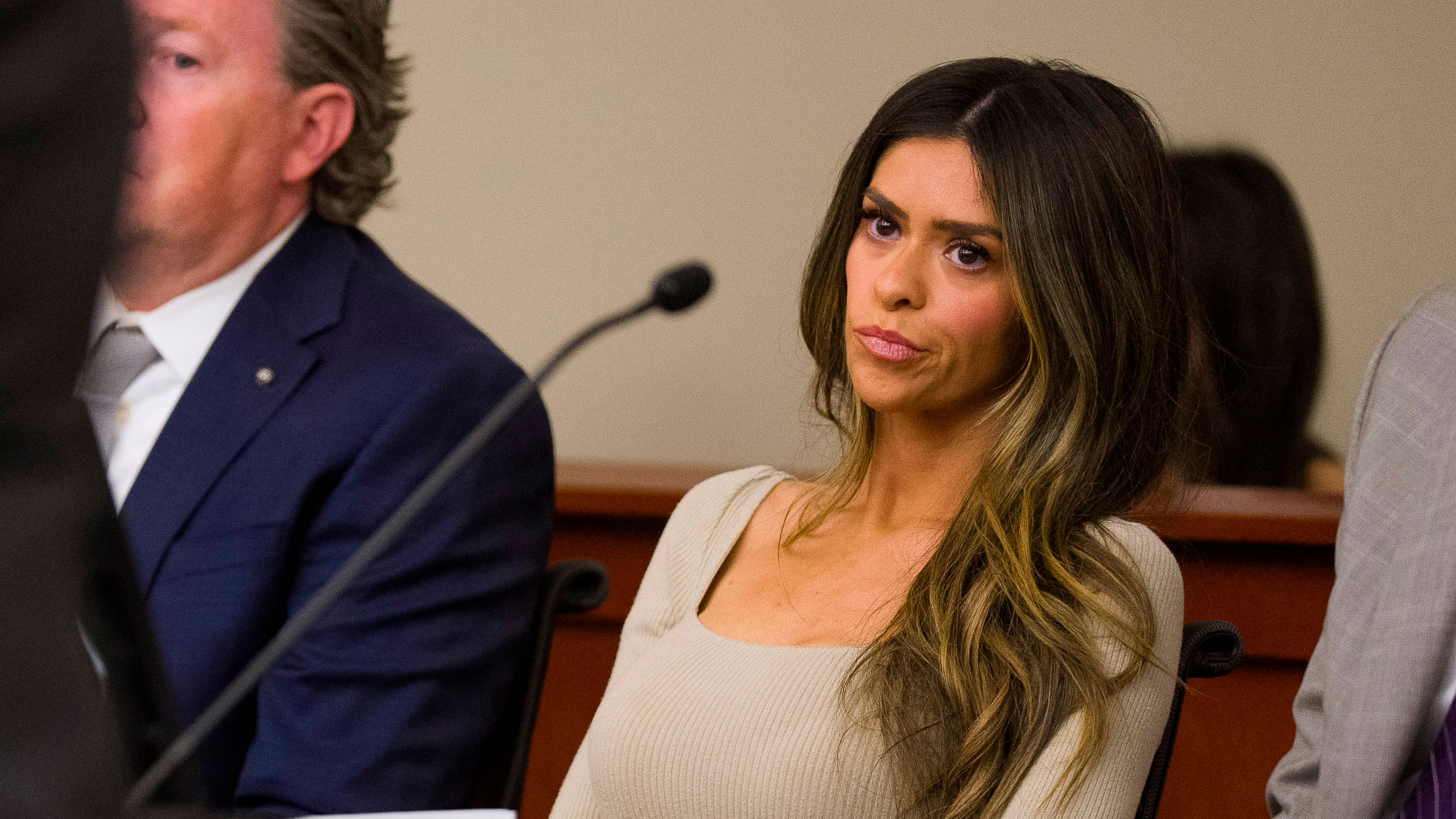 Taylor Frankie Paul appears in Third District Court for a hearing regarding protective orders between her and her former partner Dakota Mortensen in Salt Lake City, Thursday, April 30, 2026. (Bethany Baker/The Salt Lake Tribune via AP, Pool)