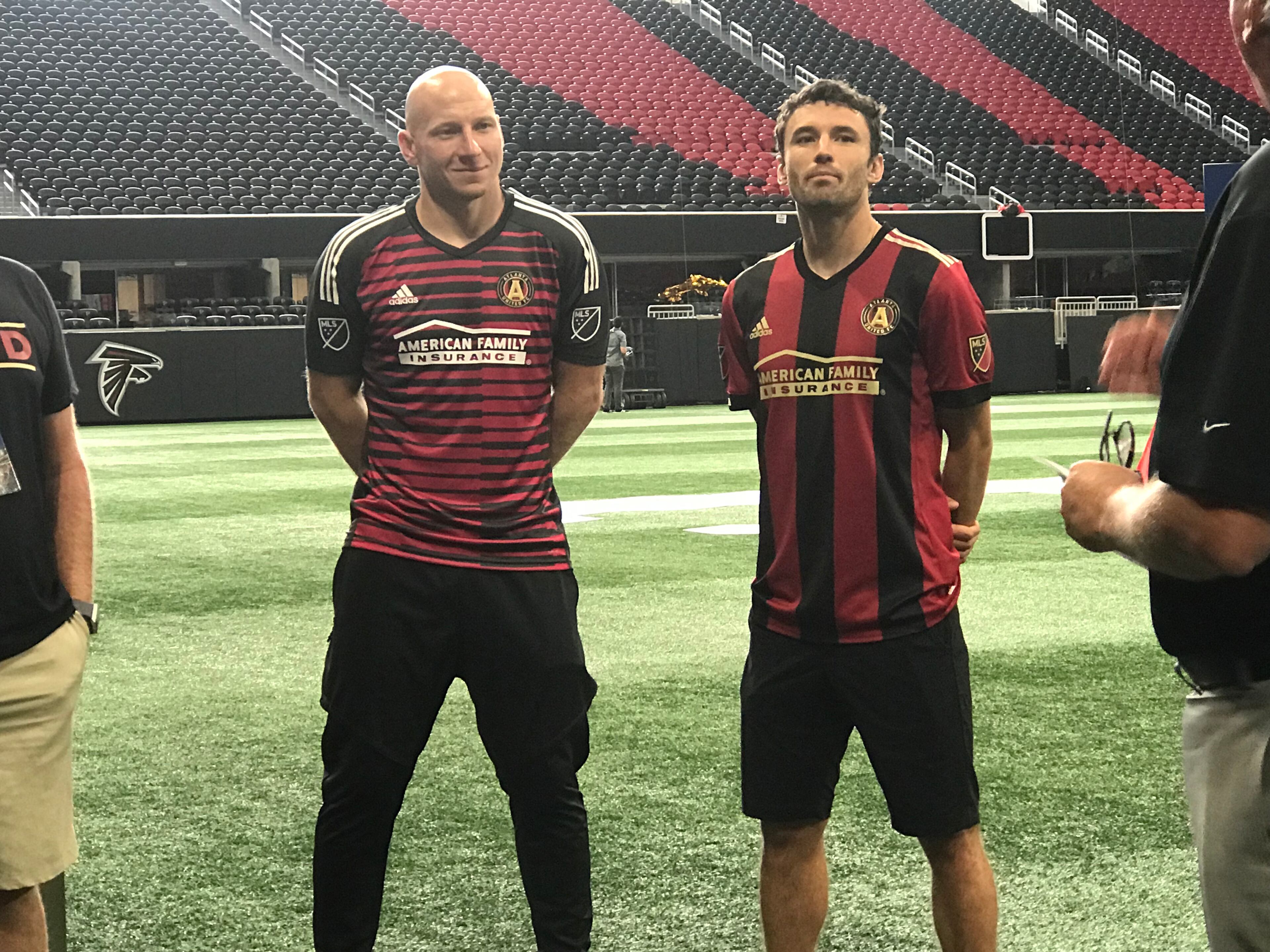 Atlanta United players Brad Guzan and Michael Parkhurst at the Delta event