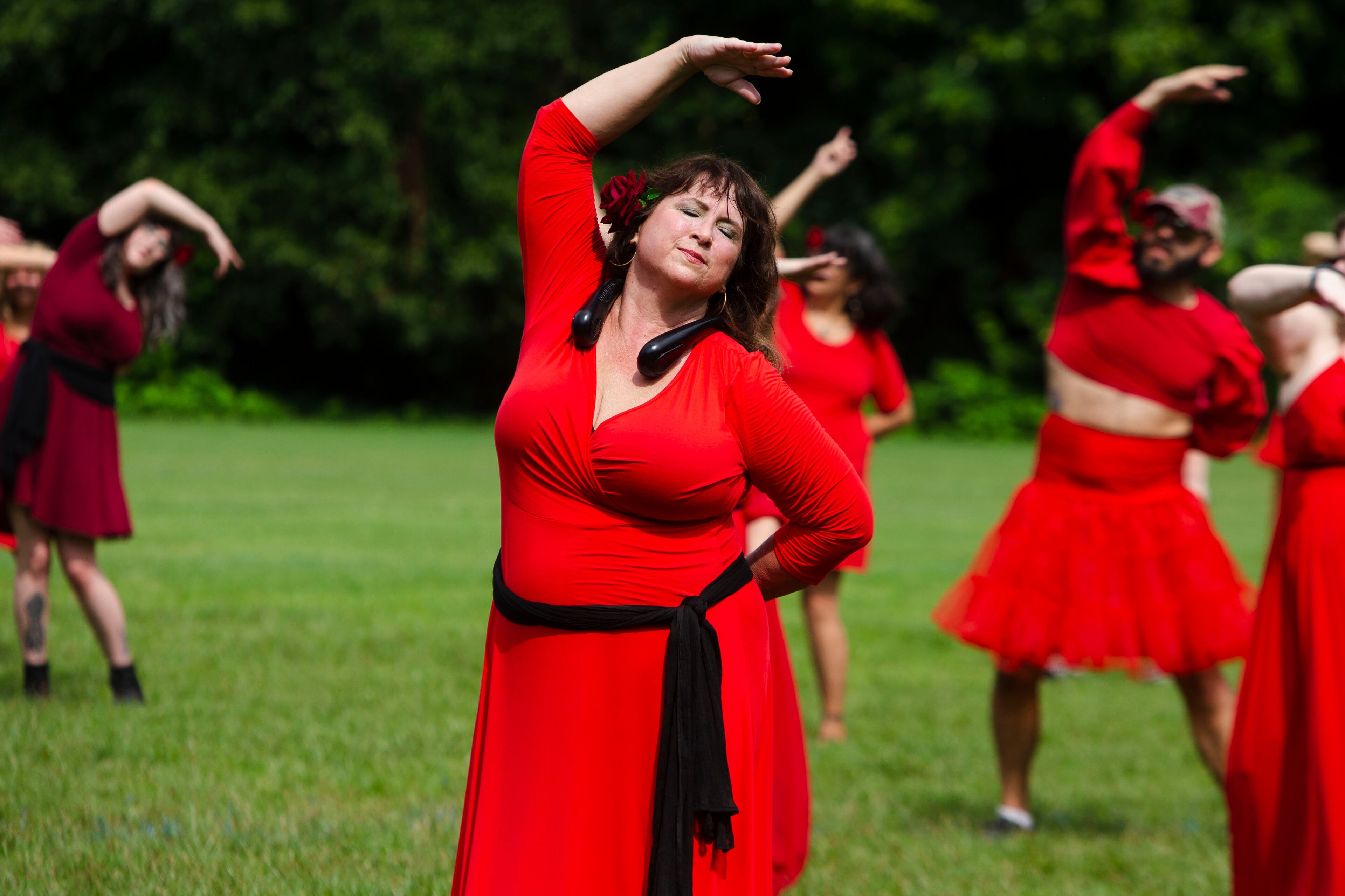 Barbara Smith dances during a group dance to celebrate the seventh annual international "Most Wuthering Heights Day Ever," on Saturday, July 30, 2022, in Candler Park in Atlanta. The event celebrates Kate Bush's 1978 song "Wuthering Heights" with events in more than 40 cities around the world. CHRISTINA MATACOTTA FOR THE ATLANTA JOURNAL-CONSTITUTION