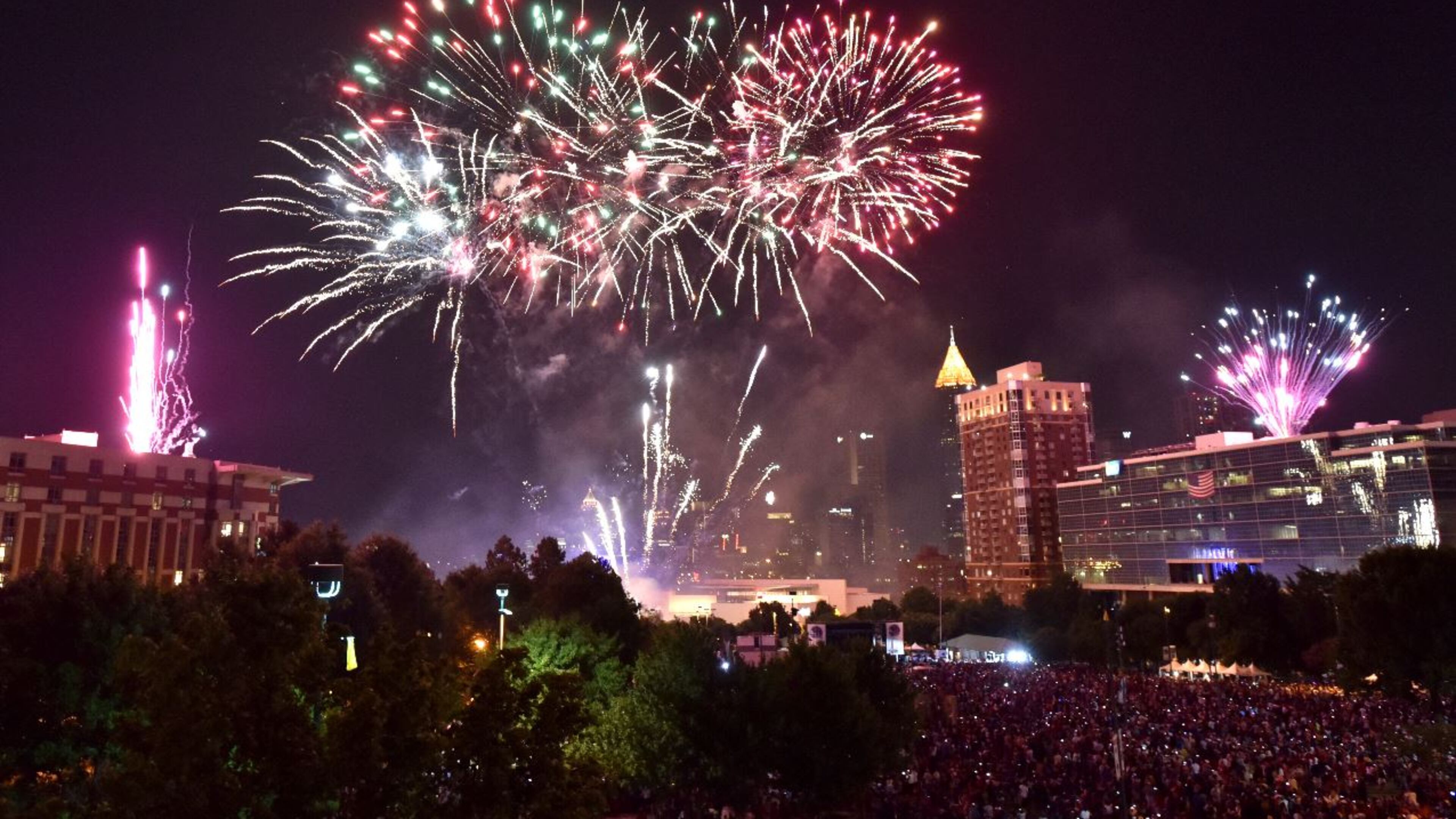 Fireworks light up the Downtown skyline.
