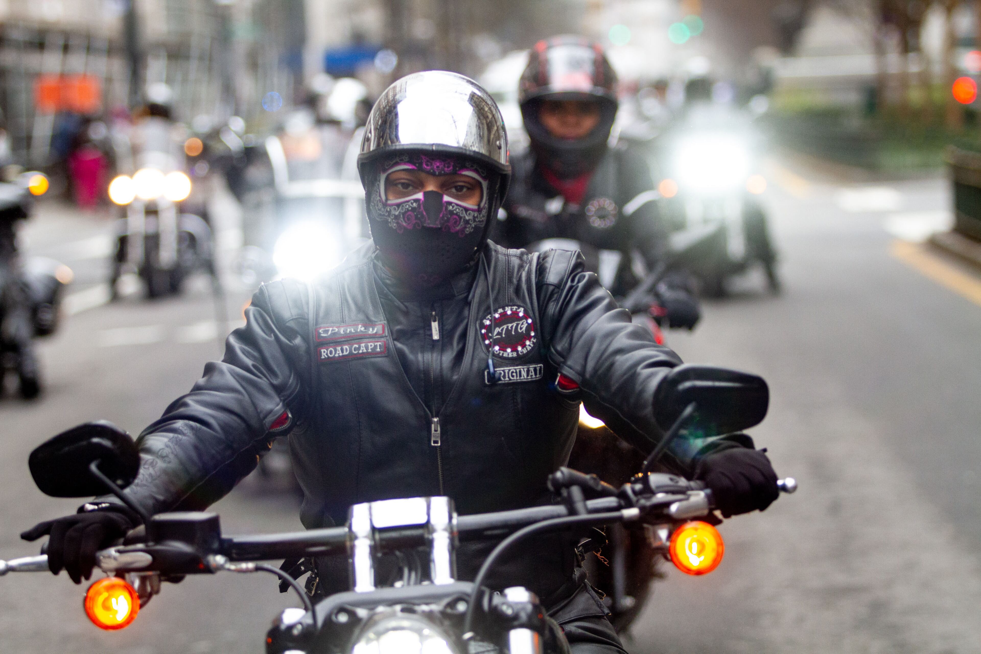 The women's motorcycle group La Femme Trained to Go heads up Marietta Street during the Black History Parade in Atlanta Saturday, February 23, 2019. STEVE SCHAEFER / SPECIAL TO THE AJC