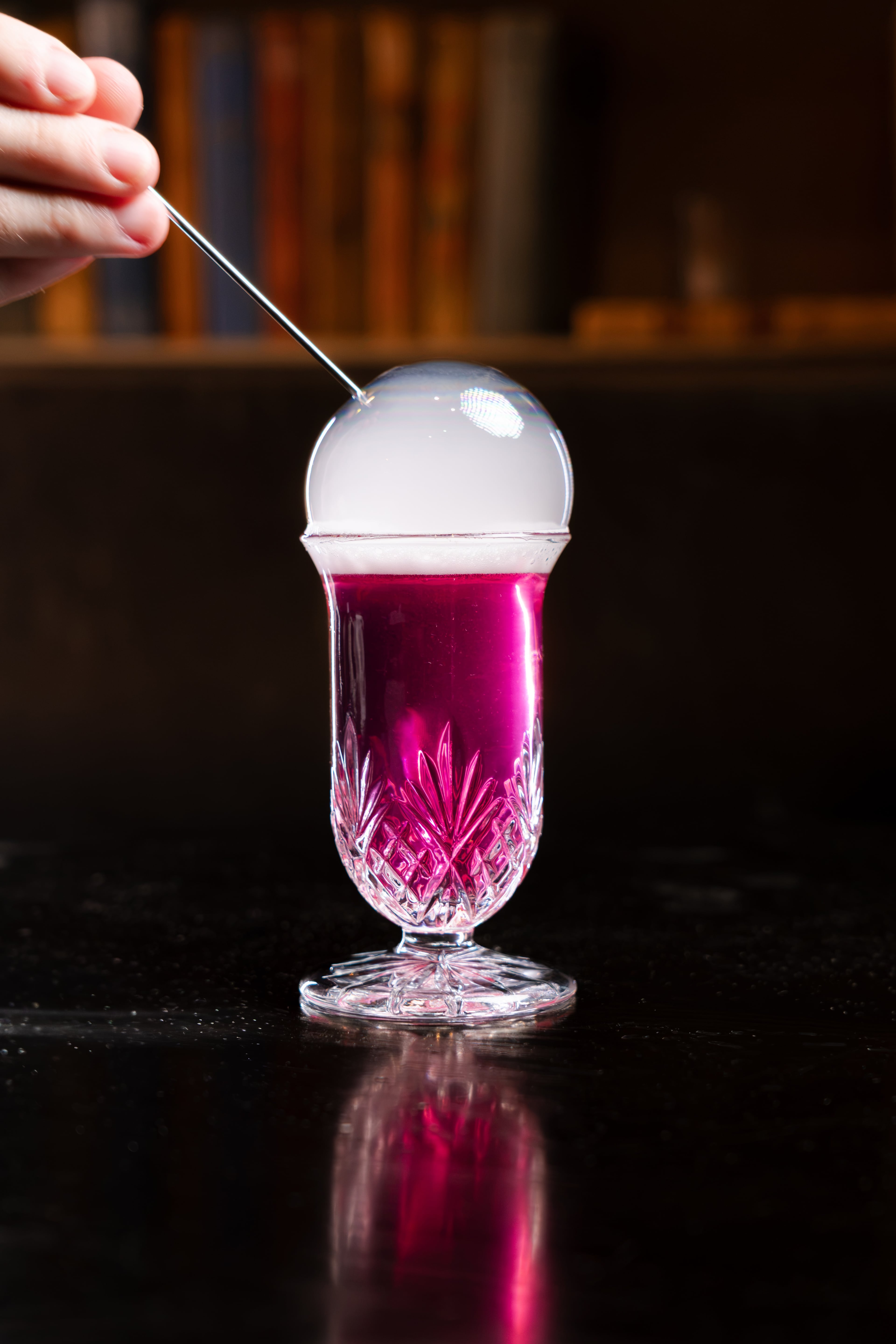 Imaginative and fun, Charlie's Fizzy Lifting Drink at Southern Belle and Georgia Boy is interactive, with a bubble that releases bubblegum smoke when popped. (Courtesy of Southern Exposure Media)