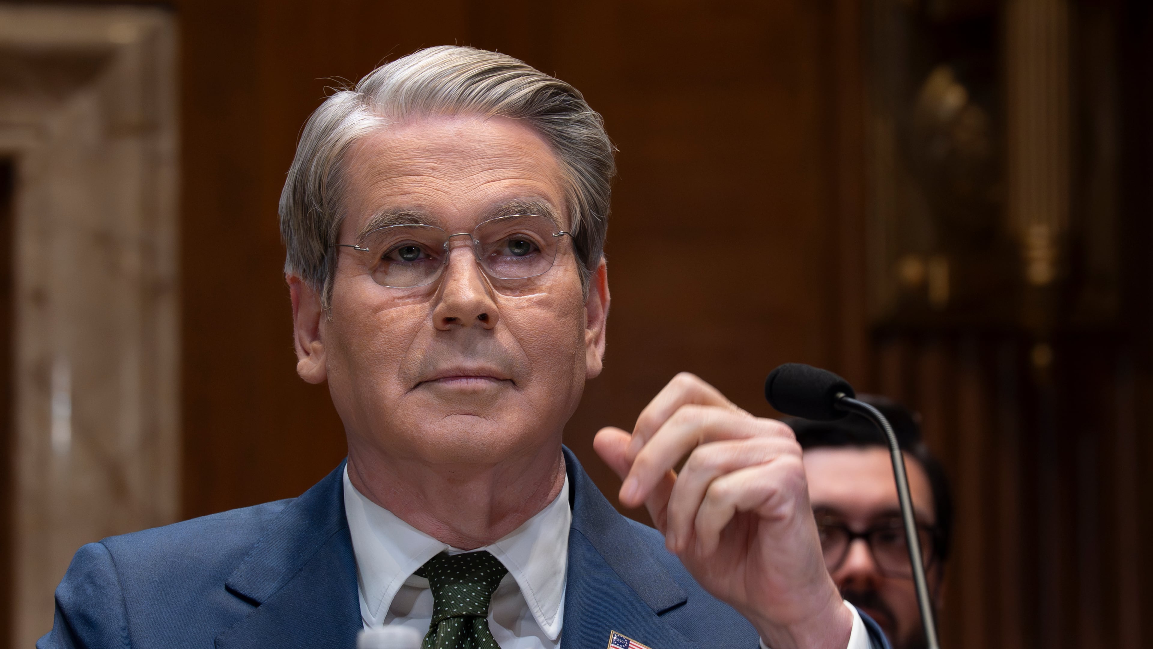 Treasury Secretary Scott Bessent testifies on his agency's proposed budget estimates for fiscal year 2027 at a Senate Appropriation subcommittee, at the Capitol in Washington, Wednesday, April 22, 2026. (AP Photo/J. Scott Applewhite)