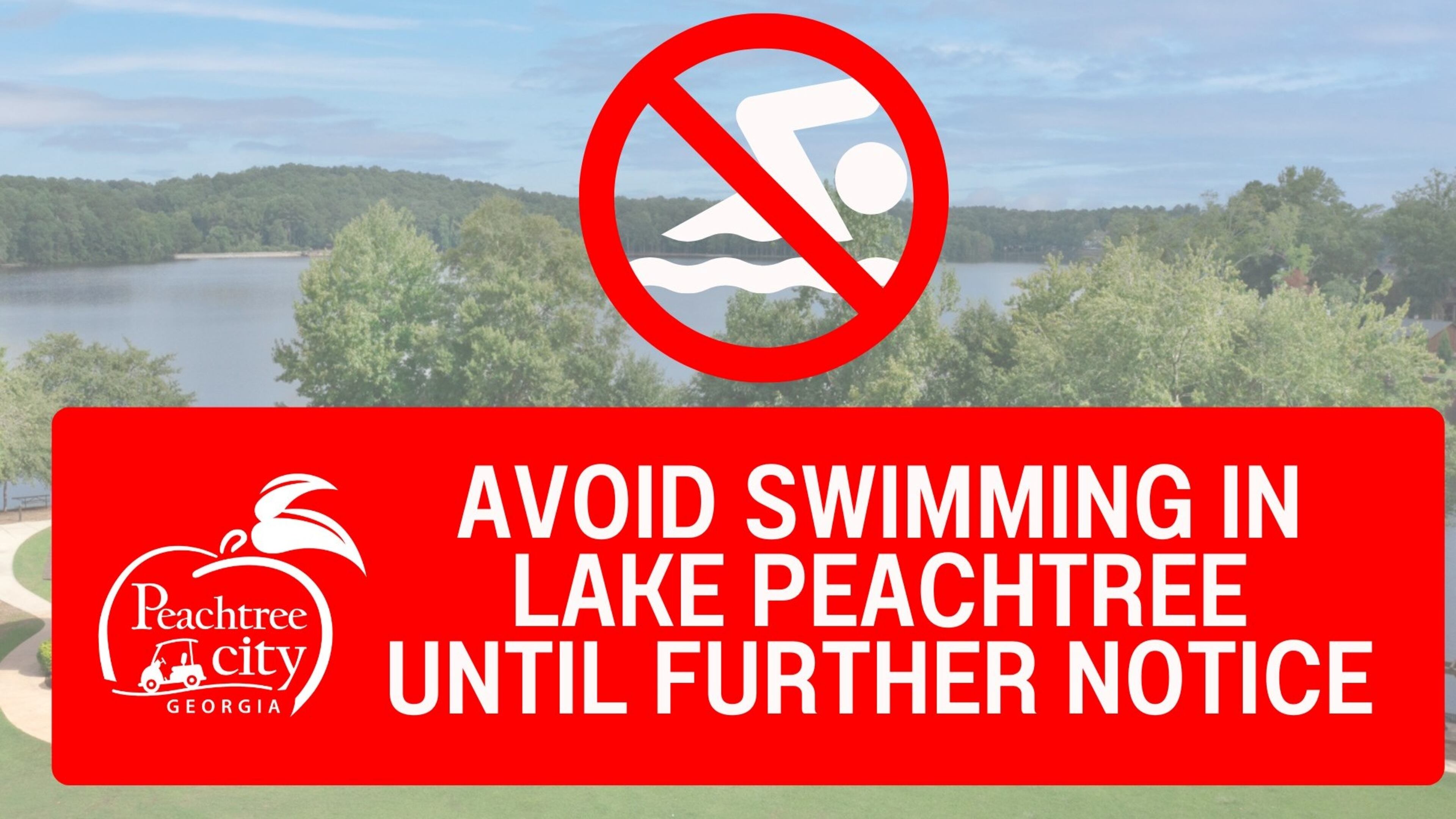 Until further notice, avoid all contact with Lake Peachtree due to an outbreak of algae blooms. (Courtesy of Peachtree City)