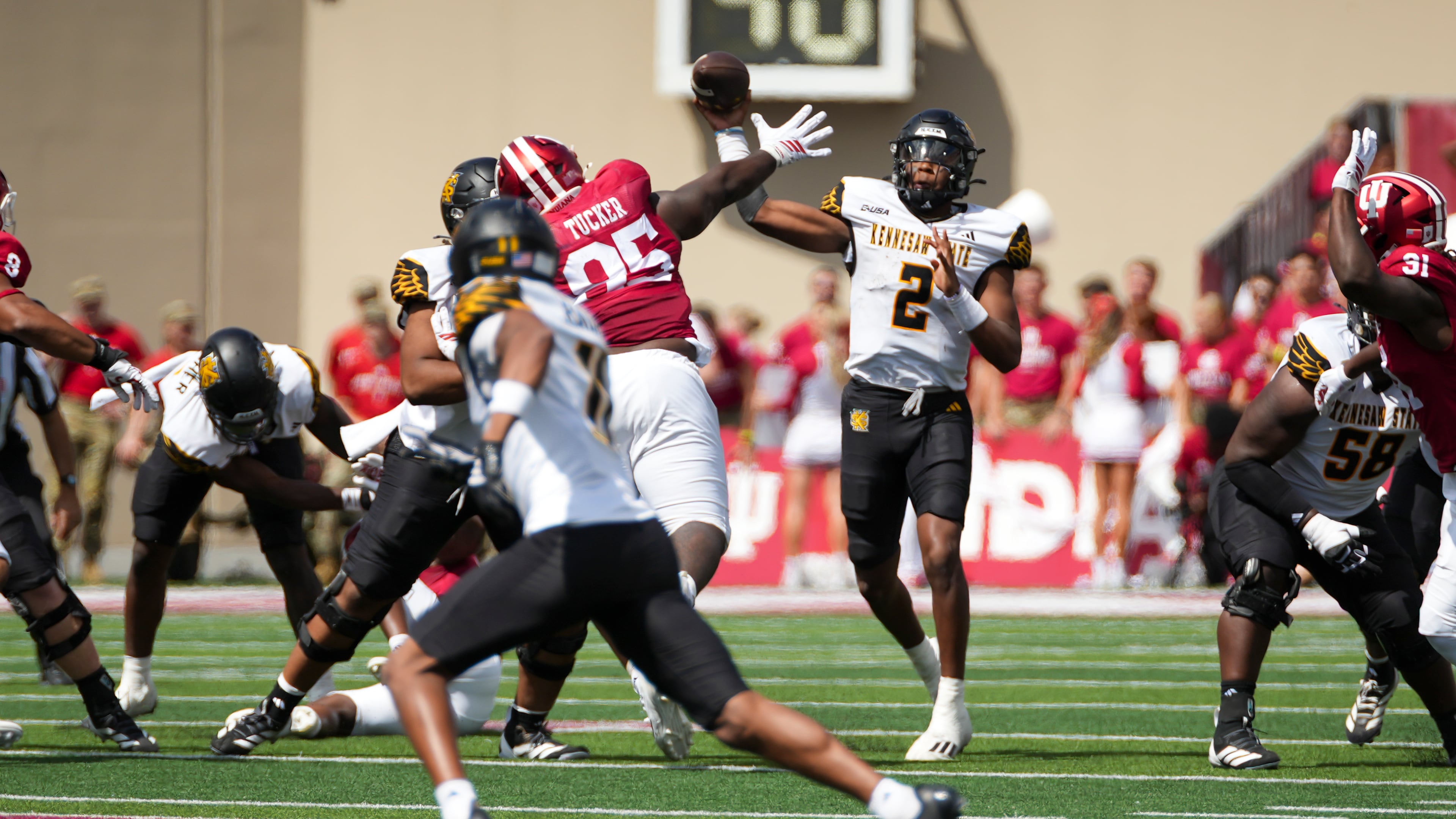 Quarterback Amari Odom, who had a touchdown pass and a touchdown run in Saturday's win over Merrimack, throws a pass against Indiana back on Sept. 6.