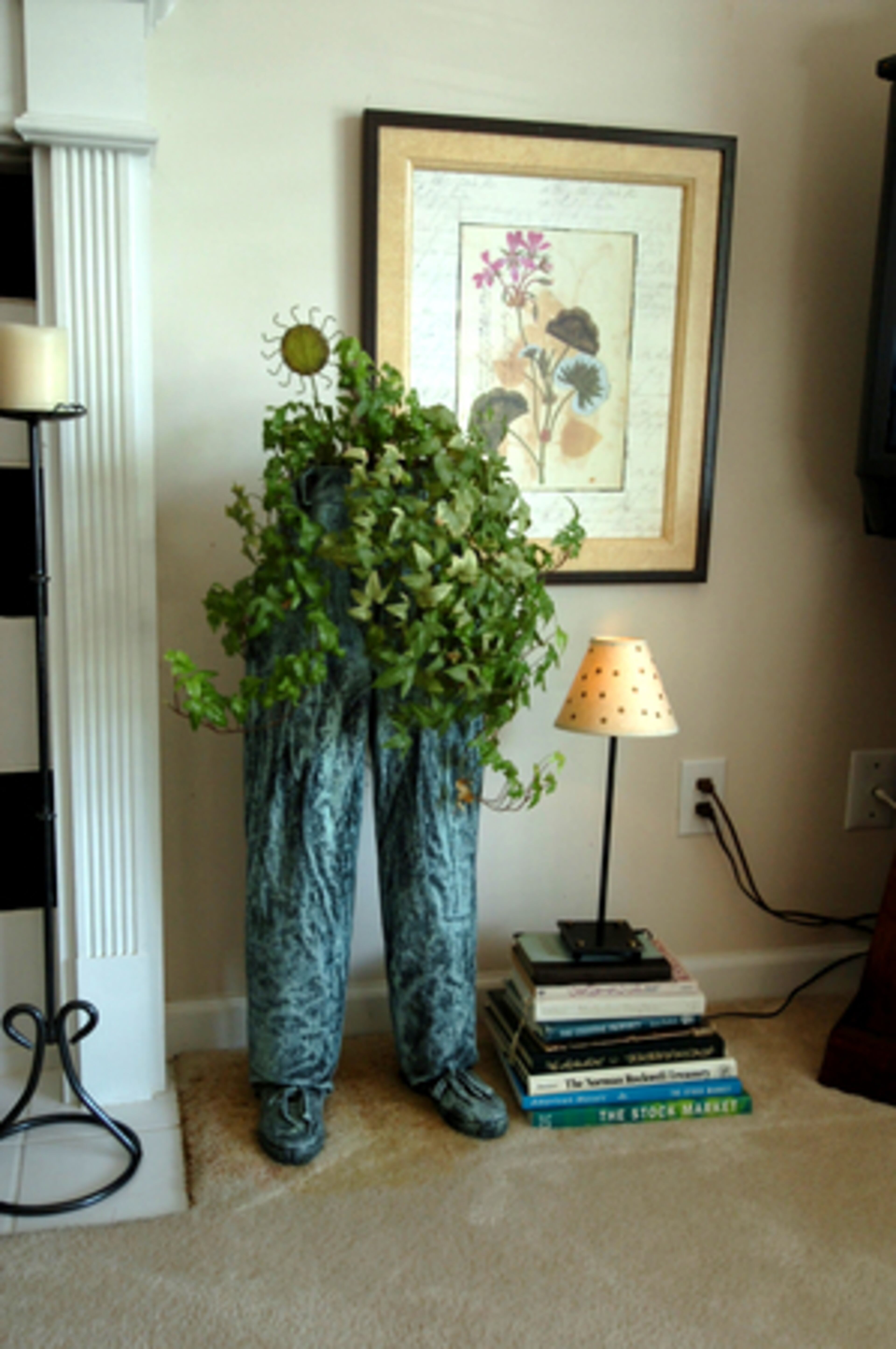 A planter in the shape of pants is a conversation piece.
