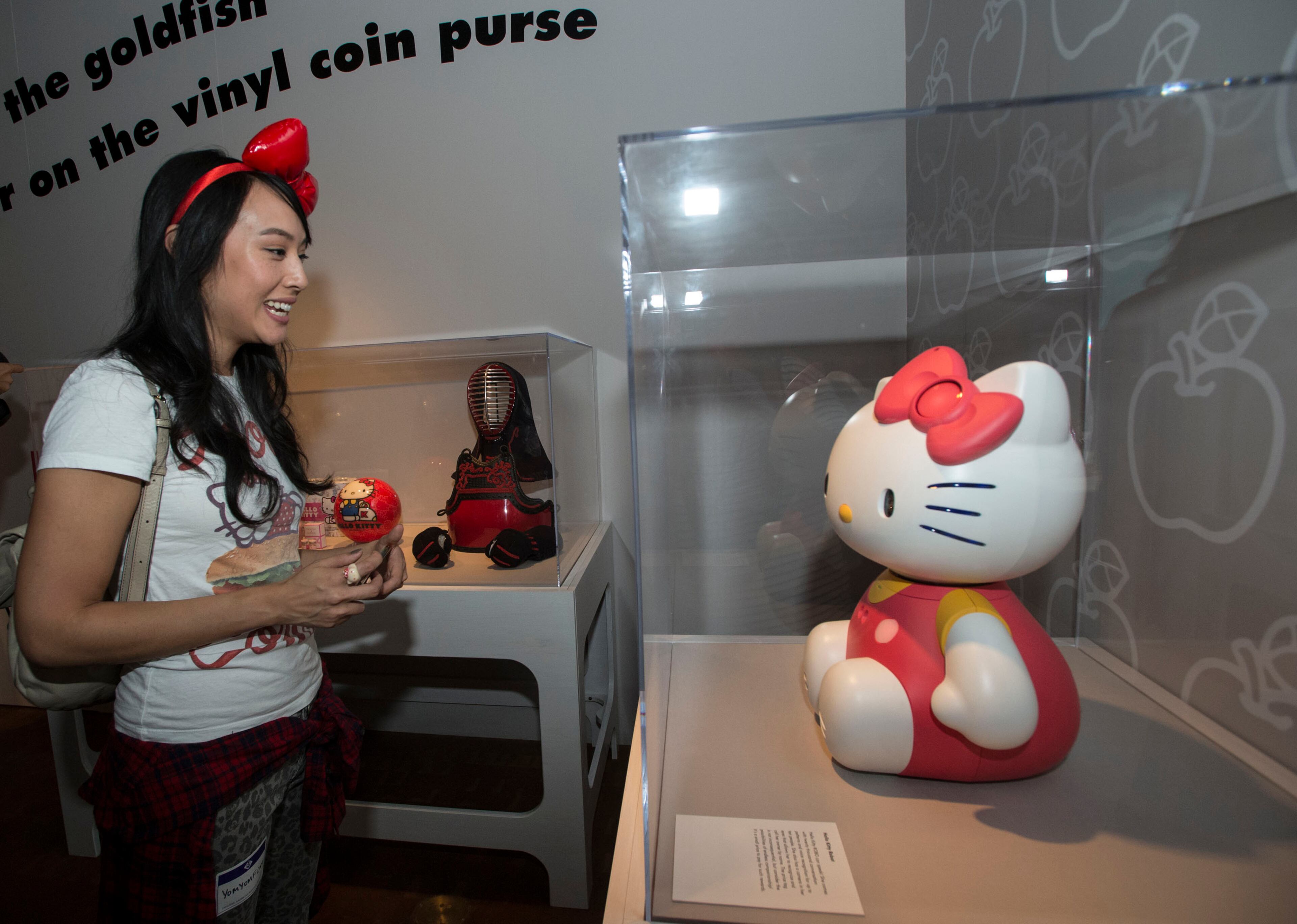 Elizabeth Ho is all smiles during a tour of "Hello! Exploring the Supercute World of Hello Kitty", at the Japanese American National Museum in Los Angeles on October 10, 2014. (Ed Crisostomo/Orange County Register/MCT)