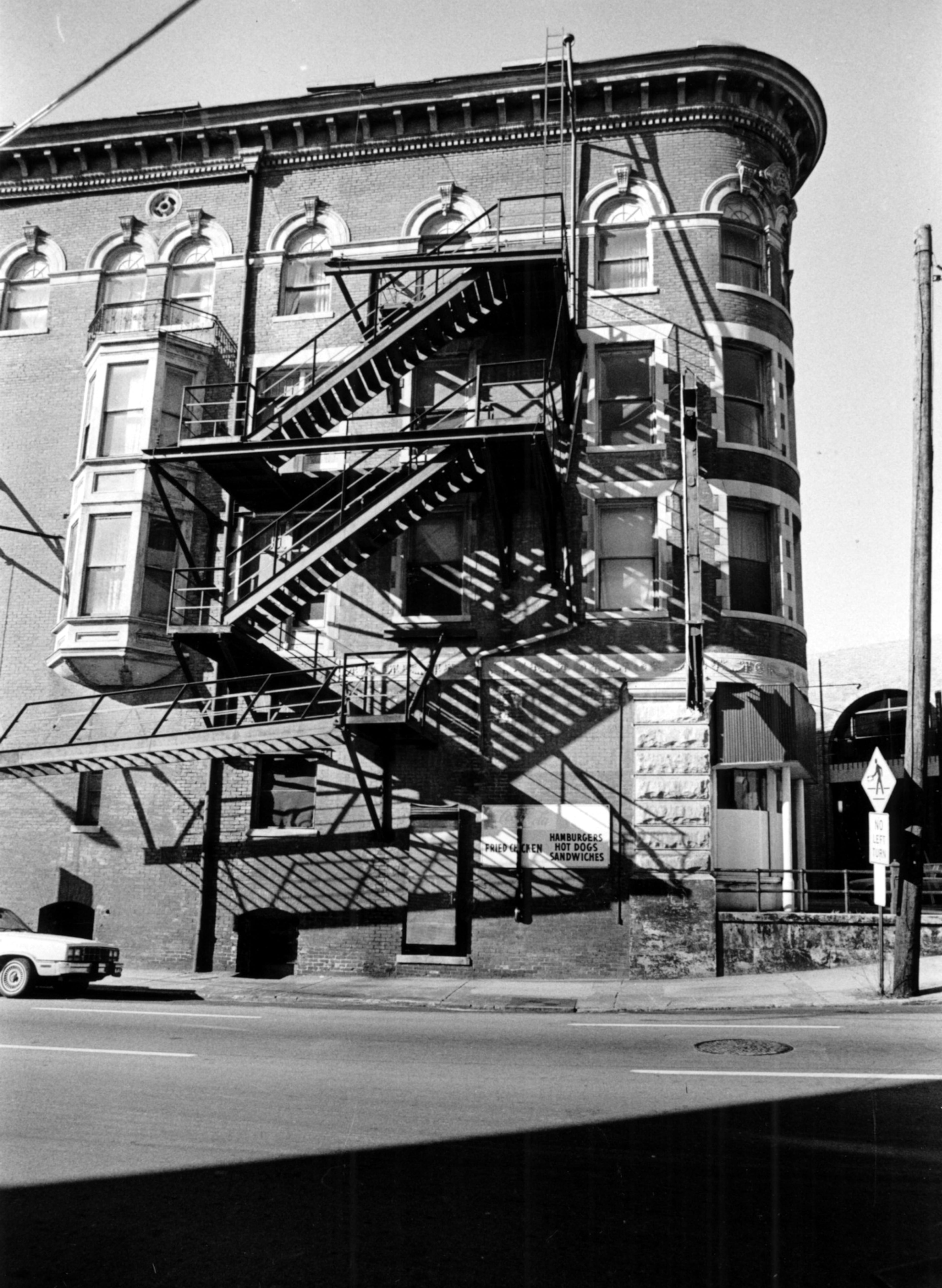 Built around the turn-of-the-century as a luxury apartment building, this was known as the Frances Hotel at the time of this photo on Aug. 24, 1981. Its reputation was no longer quite as stellar. Originally known as the Farlinger Building, it stood at 343 Peachtree St. NE, at the corner of Ivy St. (now Peachtree Center Blvd.) since 1898. It was torn down in 1988.
