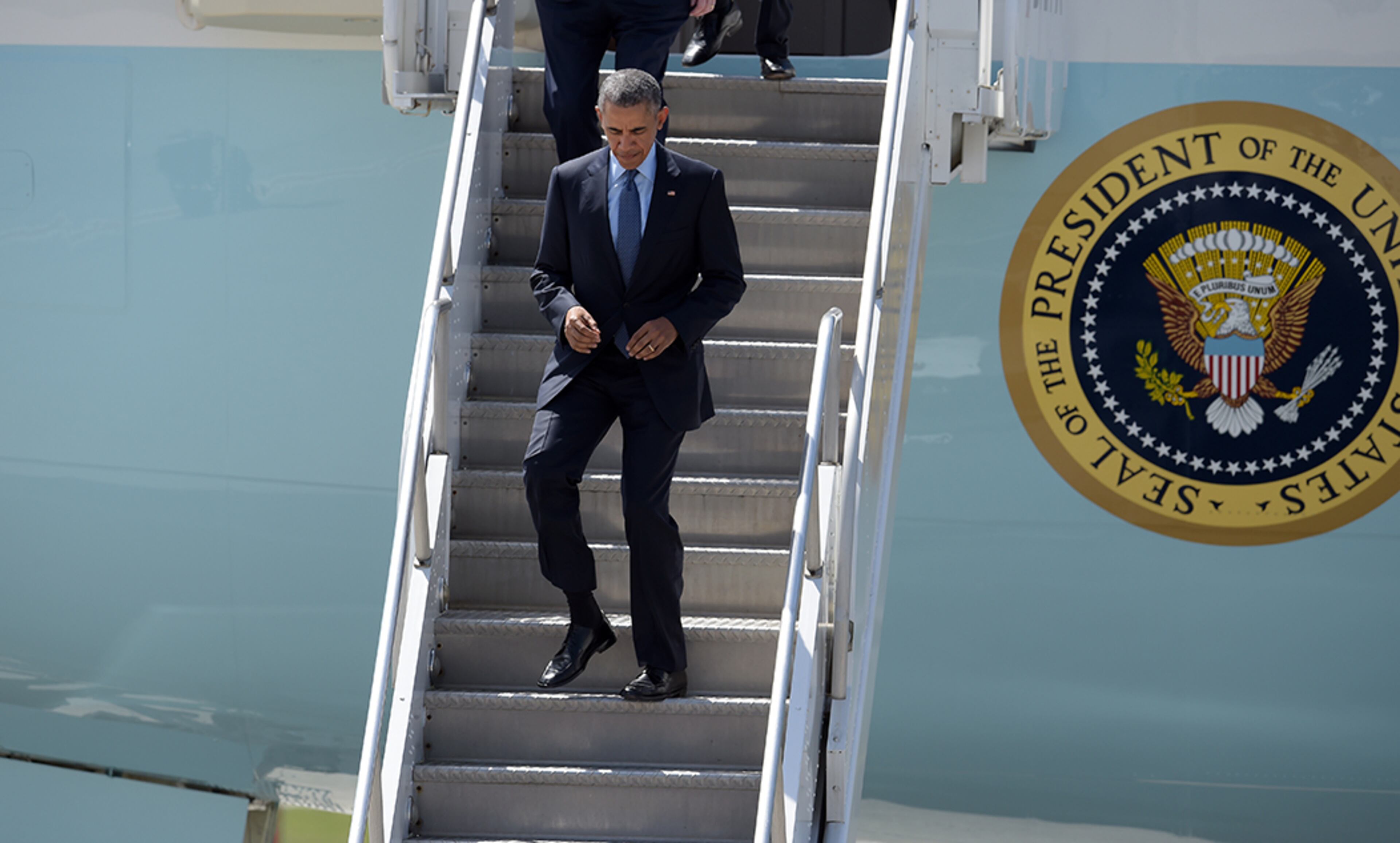 President Barack Obama arrives on Air Force One at Hartsfield-Jackson International Airport on Tuesday, March 29, 2016. Obama is in Atlanta to address the National Rx Drug Abuse & Heroin Summit. KENT D. JOHNSON/kdjohnson@ajc.com