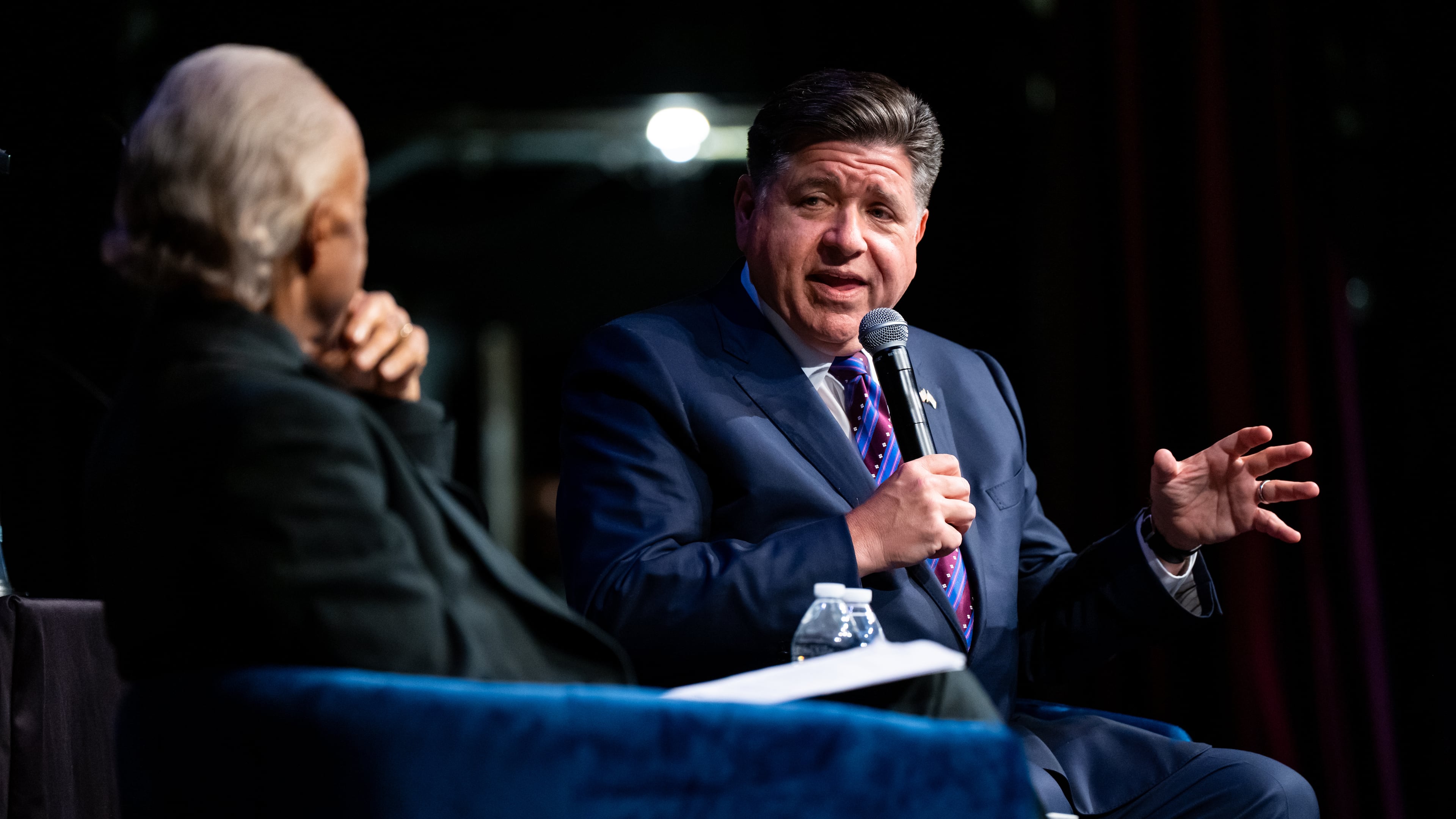 Illinois Gov. J.B. Pritzker speaks at the National Action Network Convention, accompanied by the Rev. Al Sharpton, in New York, Thursday, April 9, 2026. (AP Photo/Angelina Katsanis)
