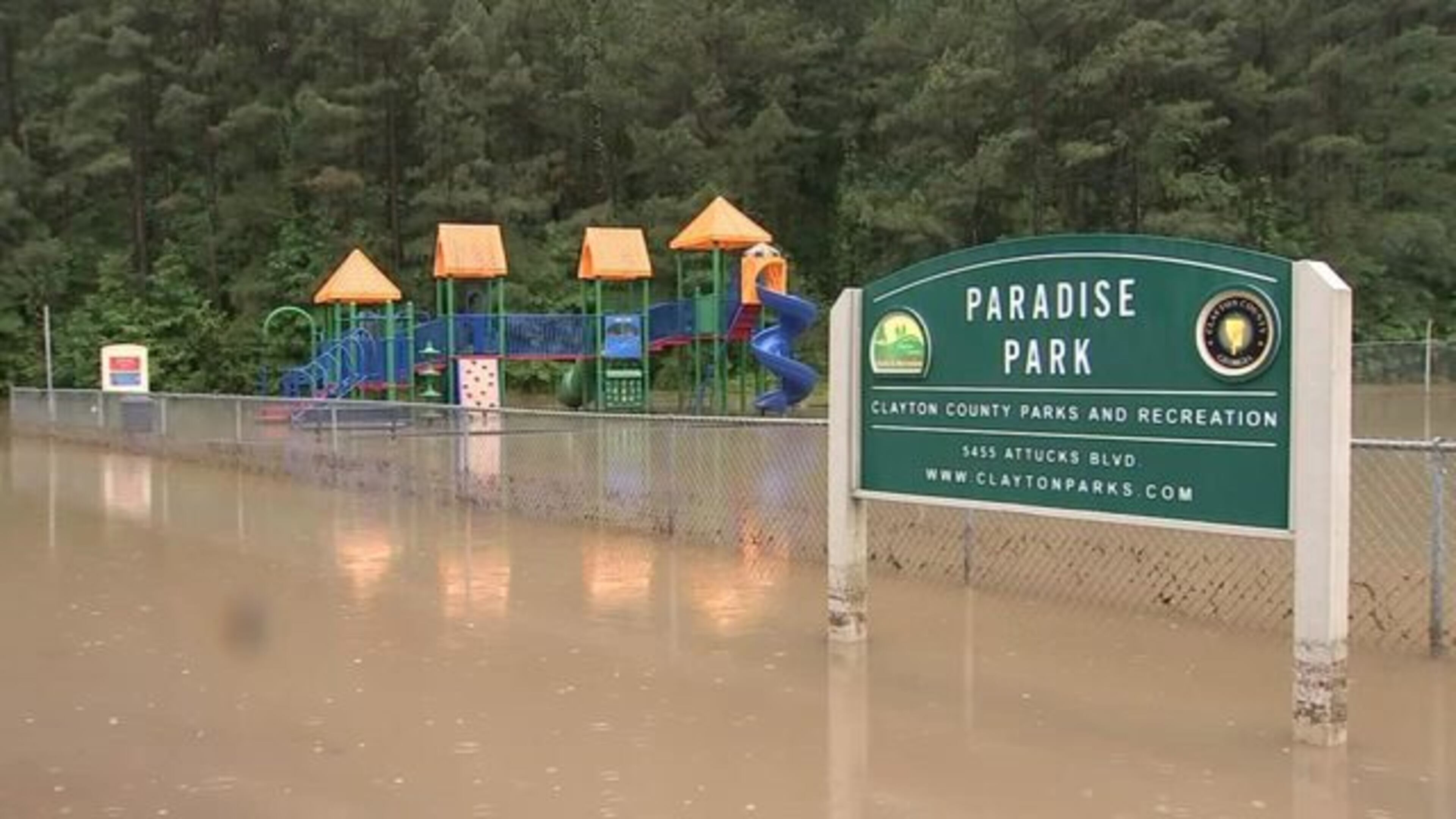 Paradise Park in Clayton County flooded Monday afternoon (Credit: Channel 2 Action News)