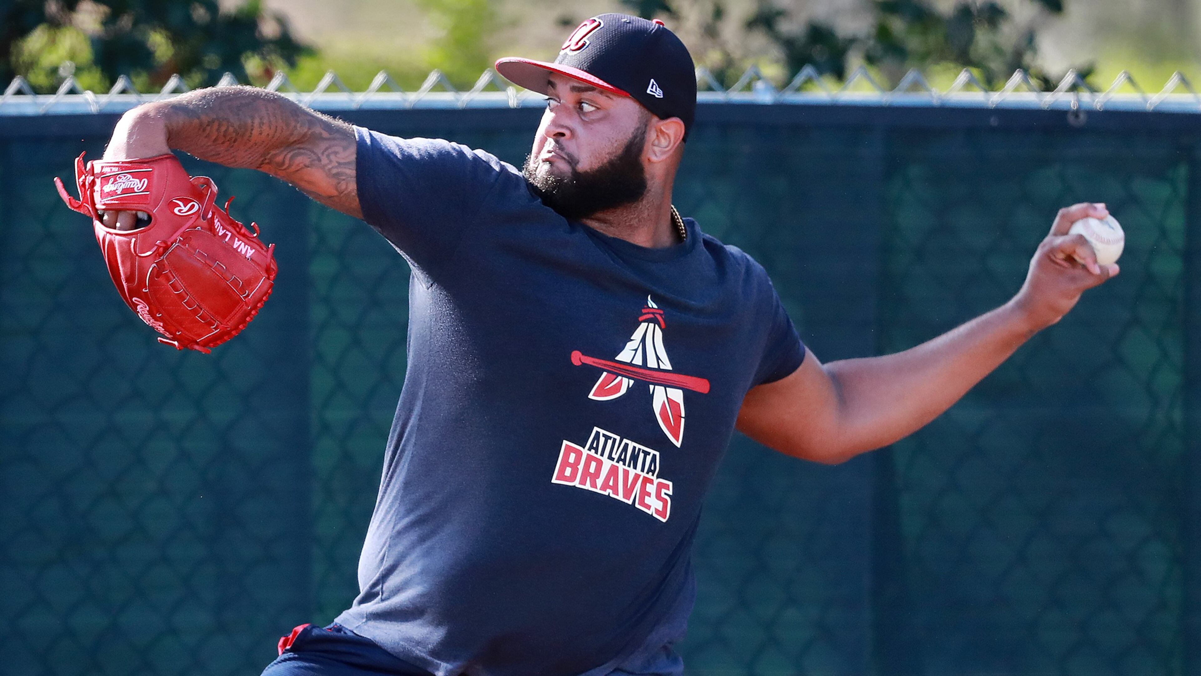 Slimmed down Atlanta Braves pitcher Luiz Gohara throws in the bullpen as pitchers and catchers report for the first day of spring training at the ESPN Wide World of Sports Complex on Friday, Feb. 15, 2019, in Lake Buena Vista. Curtis Compton/ccompton@ajc.com