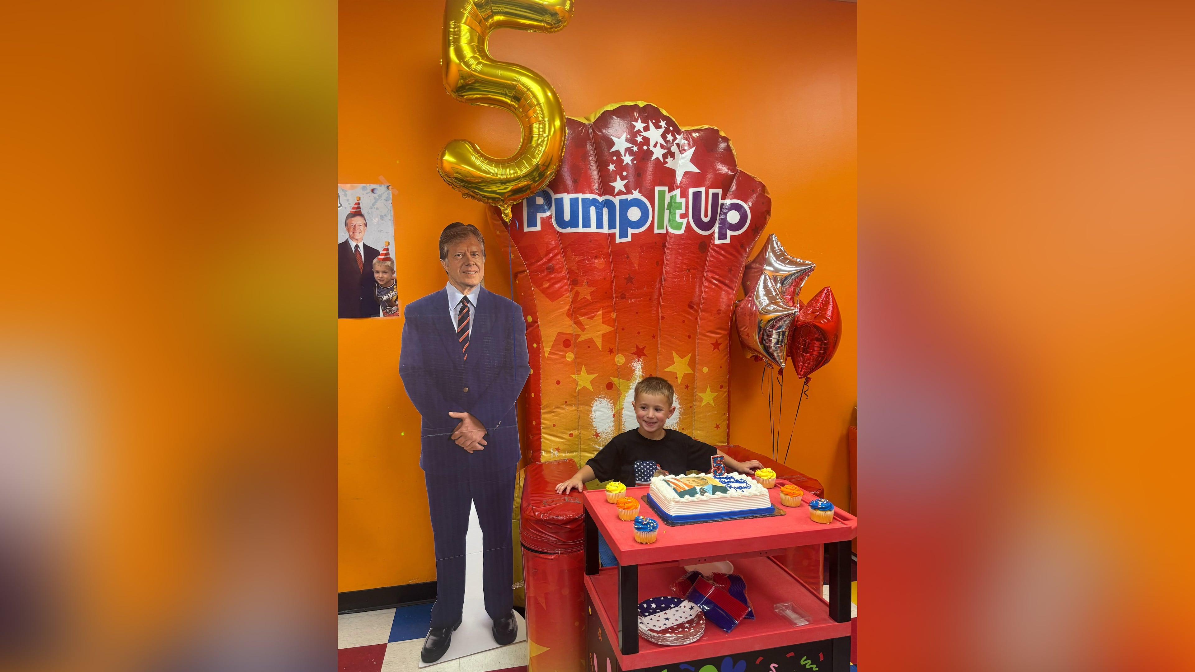 New Jersey mother Lauren Ramos threw a Jimmy Carter-themed birthday party for her son, Ryan (pictured), for his 5th birthday, complete with a cardboard cutout of the former president, a cake decorated with Carter's likeness and more. (Courtesy)