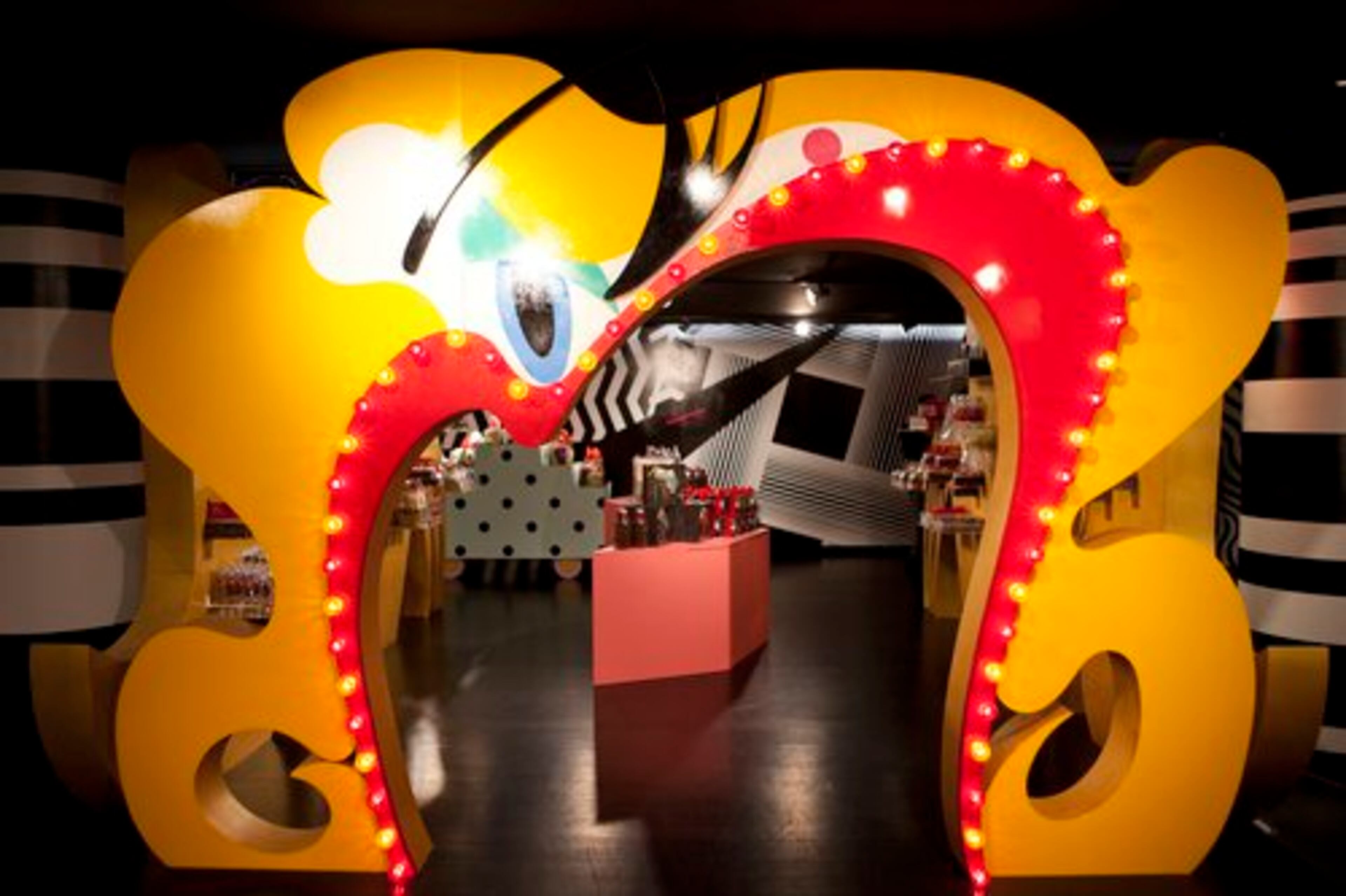 Colorful displays are set up throughout Gaga's Workshop, a collaborative fashion and lifestyle project between Lady Gaga and Barney's New York.