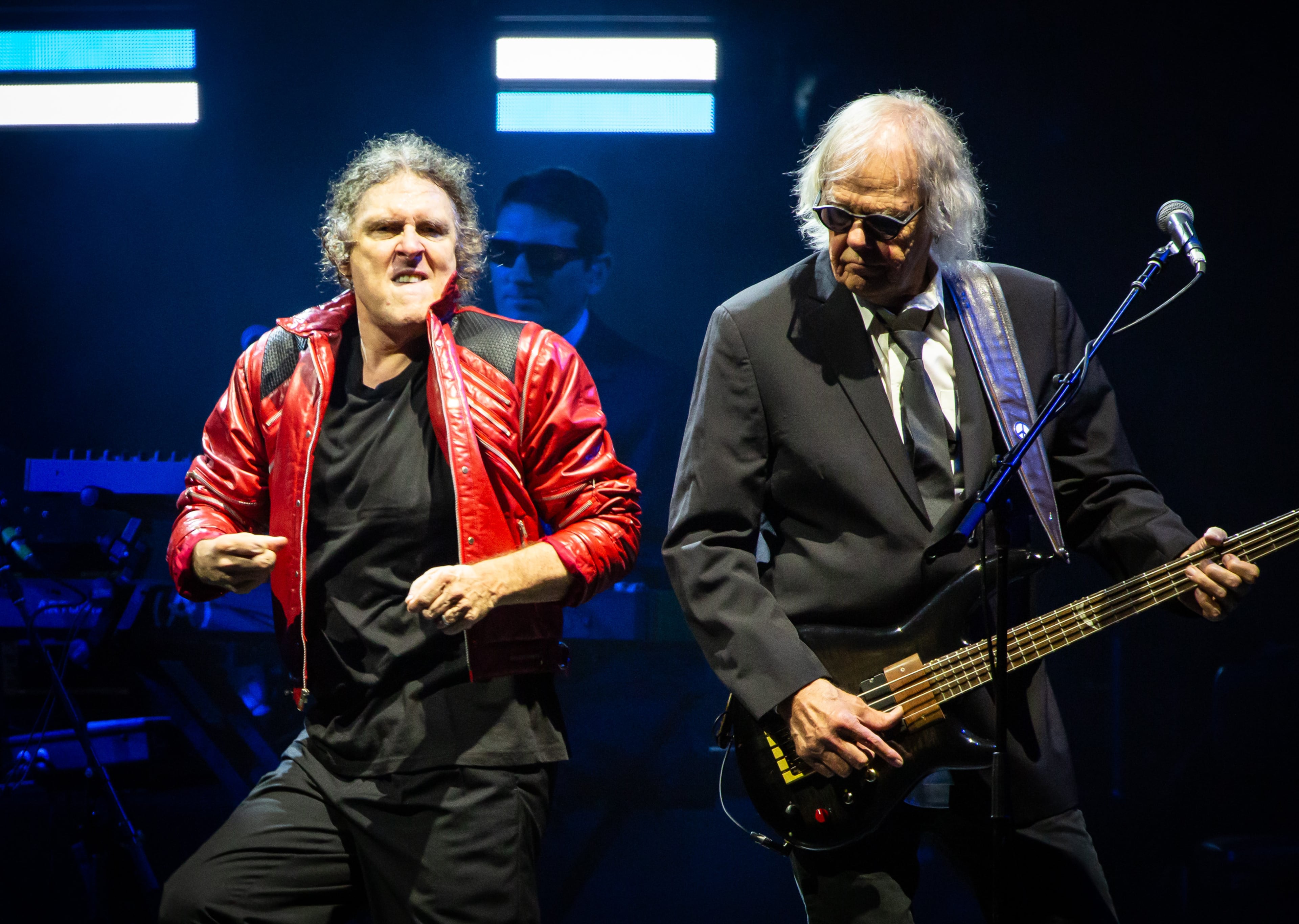 "Weird Al" Yankovic sings "Eat It" (a parody of "Beat It") while donning his Michael Jackson jacket. Yankovic played a stunningly wide array of his humorous songs Sunday night along with matching costume changes and video montages. (Ryan Fleisher for the AJC)