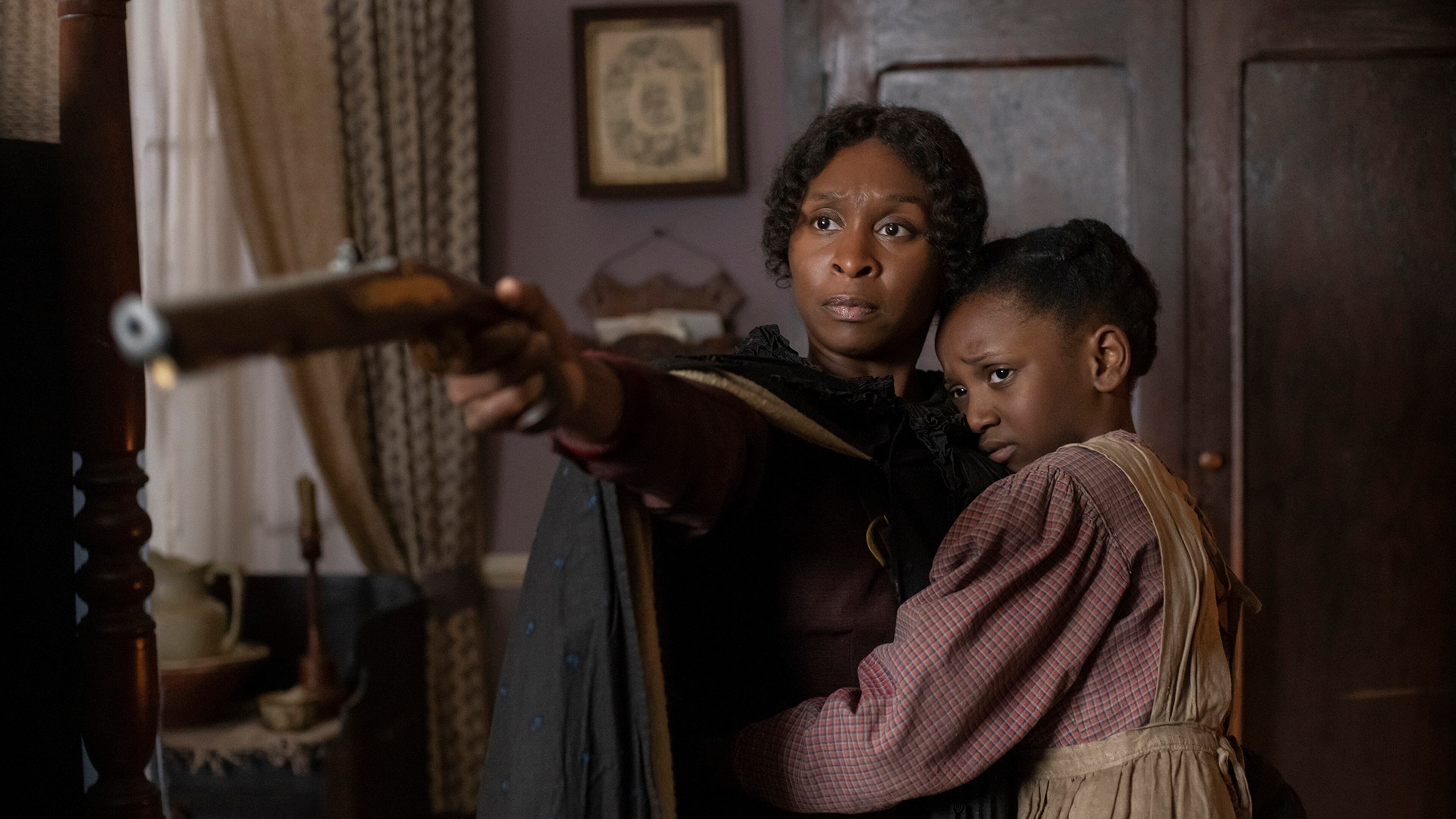 Cynthia Erivo, left, with Aria Brooks, stars as Harriet Tubman in “Harriet.” Glen Wilson/Focus Features