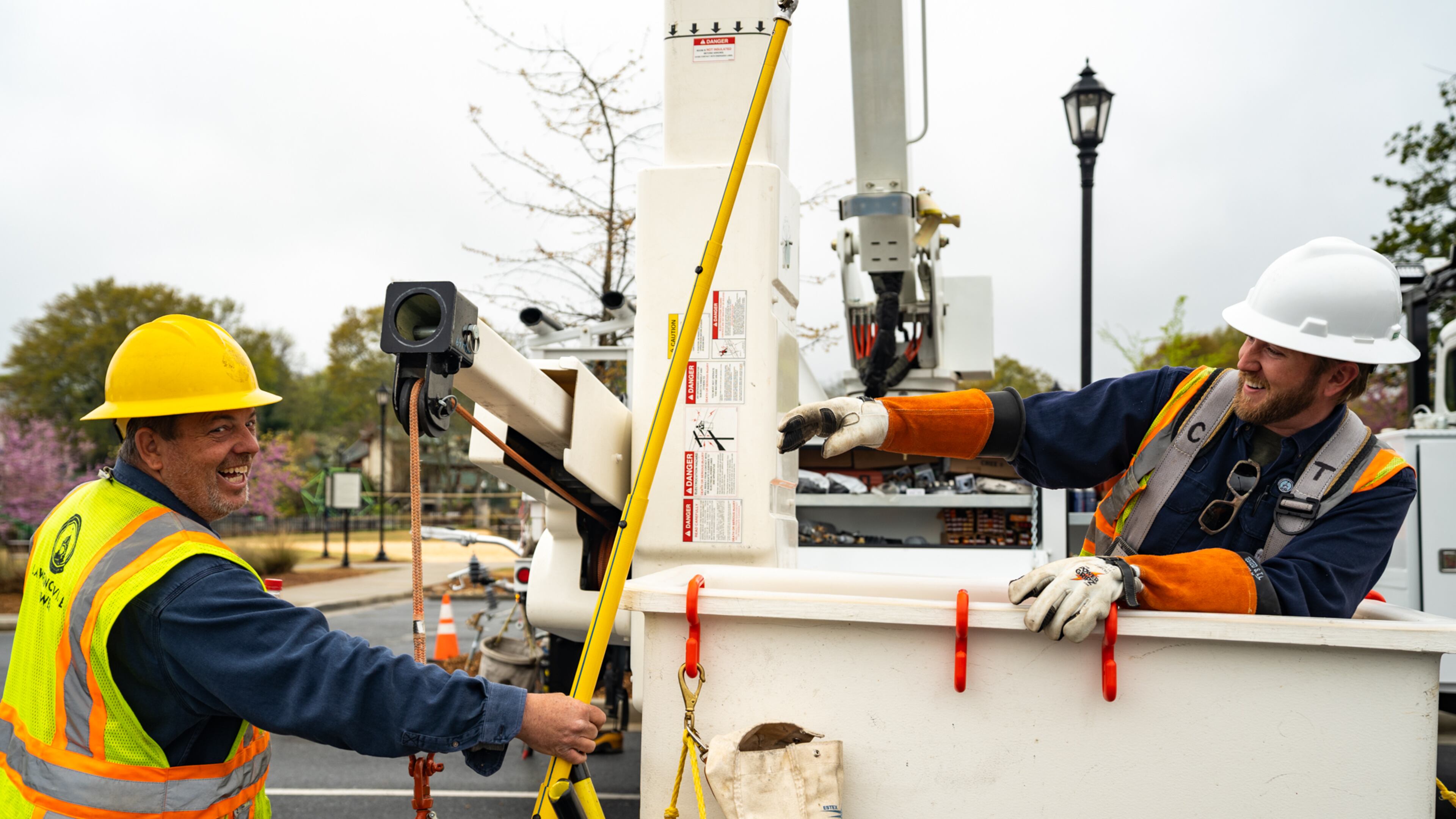 Lawrenceville Electric Department staff members Keith Davis (Lineman) and Chris Thompson (Apprentice Lineman) were some of those honored during National Lineman Appreciation Day. (Courtesy of City Lawrenceville)