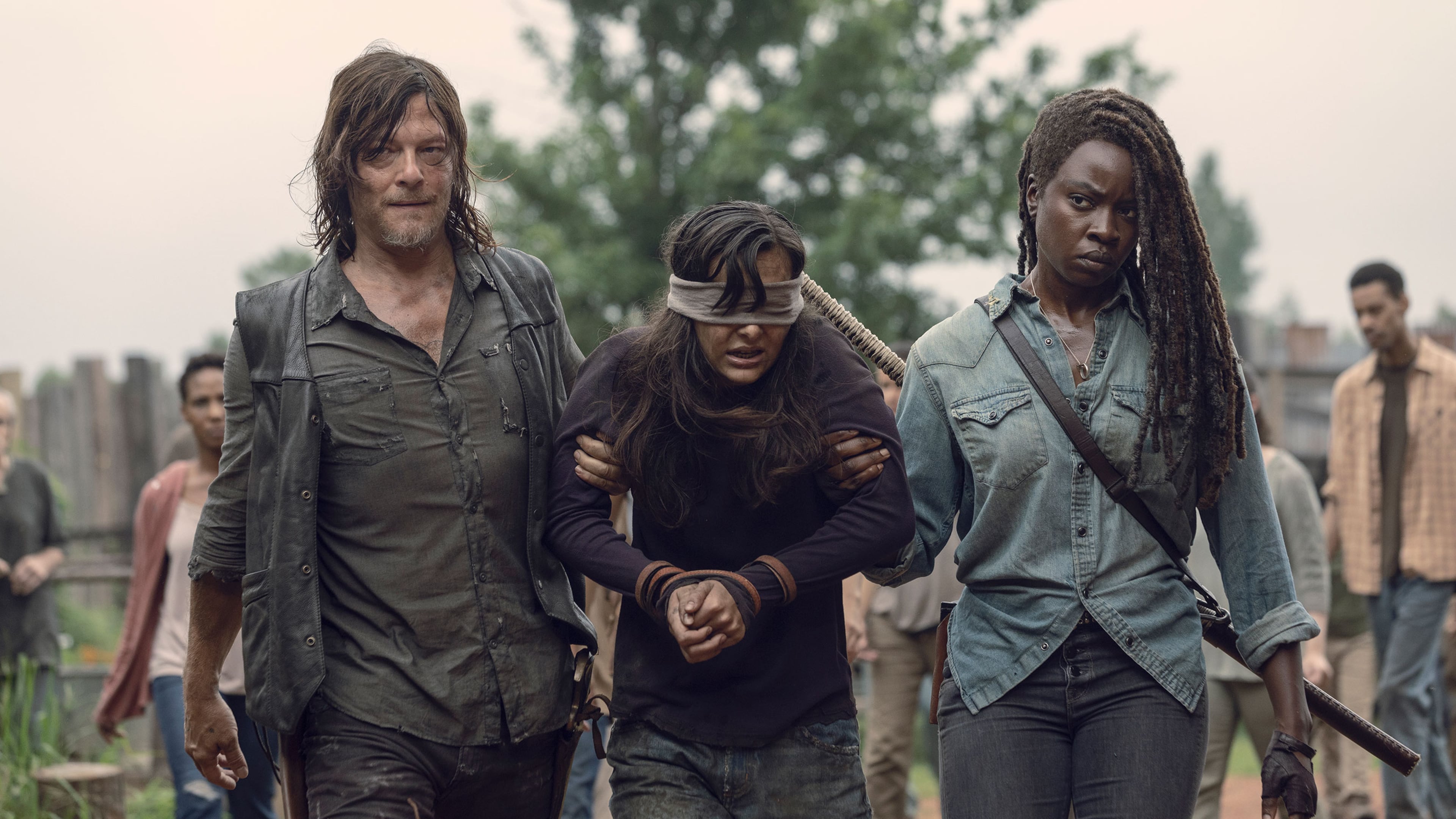 Danai Gurira as Michonne, Norman Reedus as Daryl Dixon, Cassady McClincy as Lydia - The Walking Dead _ Season 9, Episode 9 - Photo Credit: Jackson Lee Davis/AMC