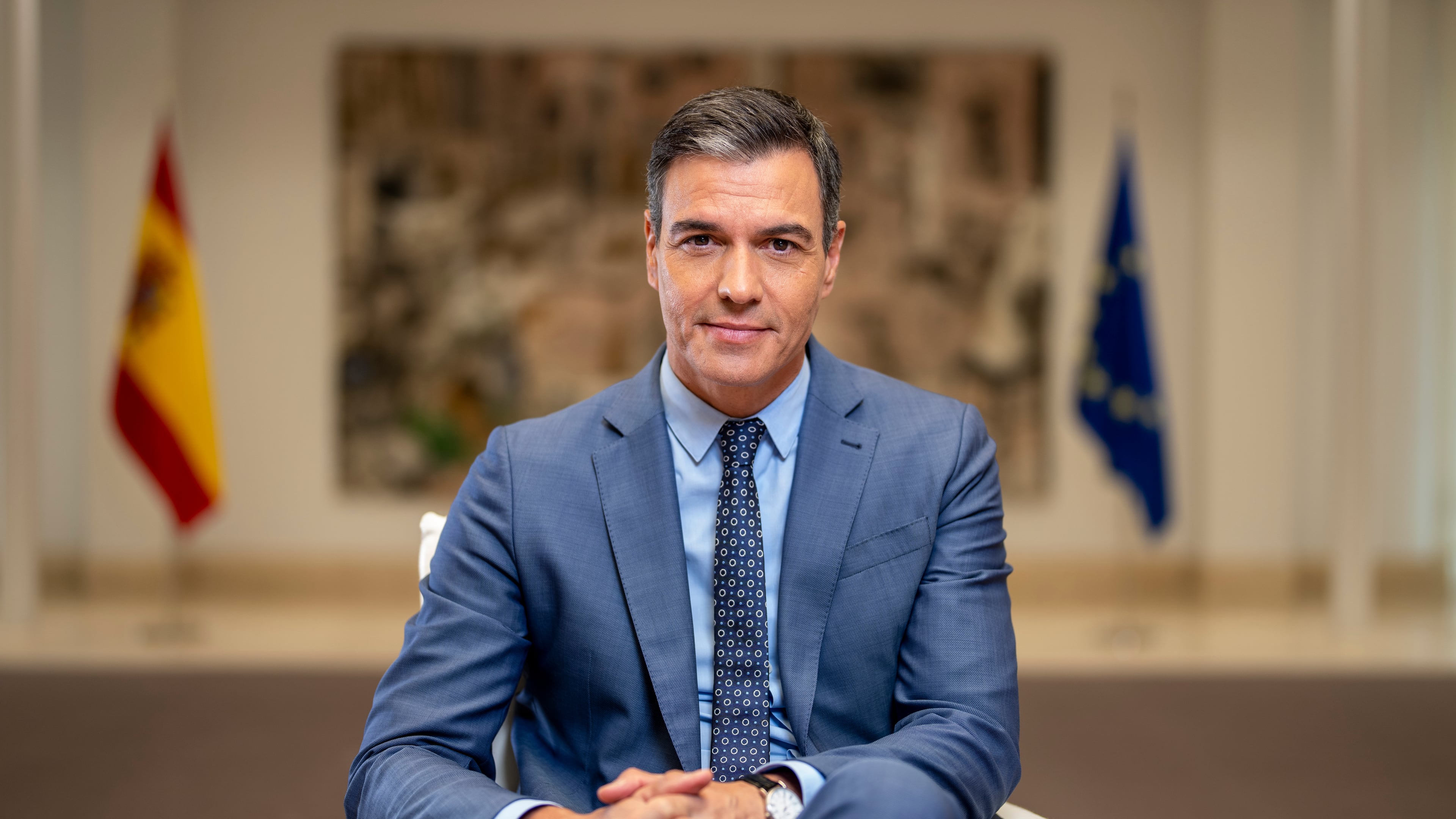 FILE - Spain's Prime Minister Pedro Sanchez poses for a portrait after an interview with The Associated Press at the Moncloa Palace in Madrid, Spain, June 27, 2022. (AP Photo/Bernat Armangue, File)