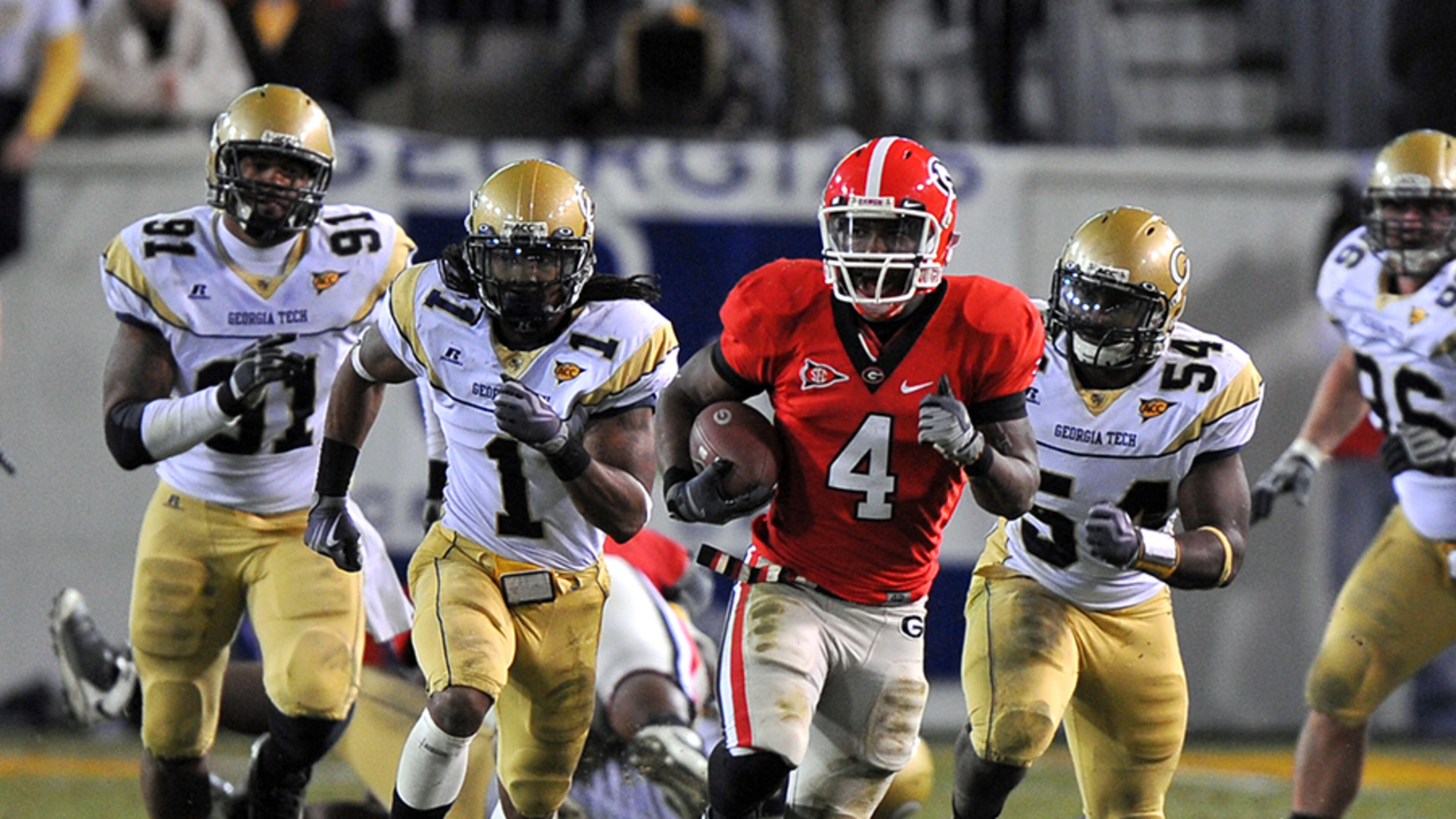Caleb King rushed for more than 100 yards as the Bulldogs piled on 339 yards on the ground in 30-24 win over Georgia Tech in 2009.