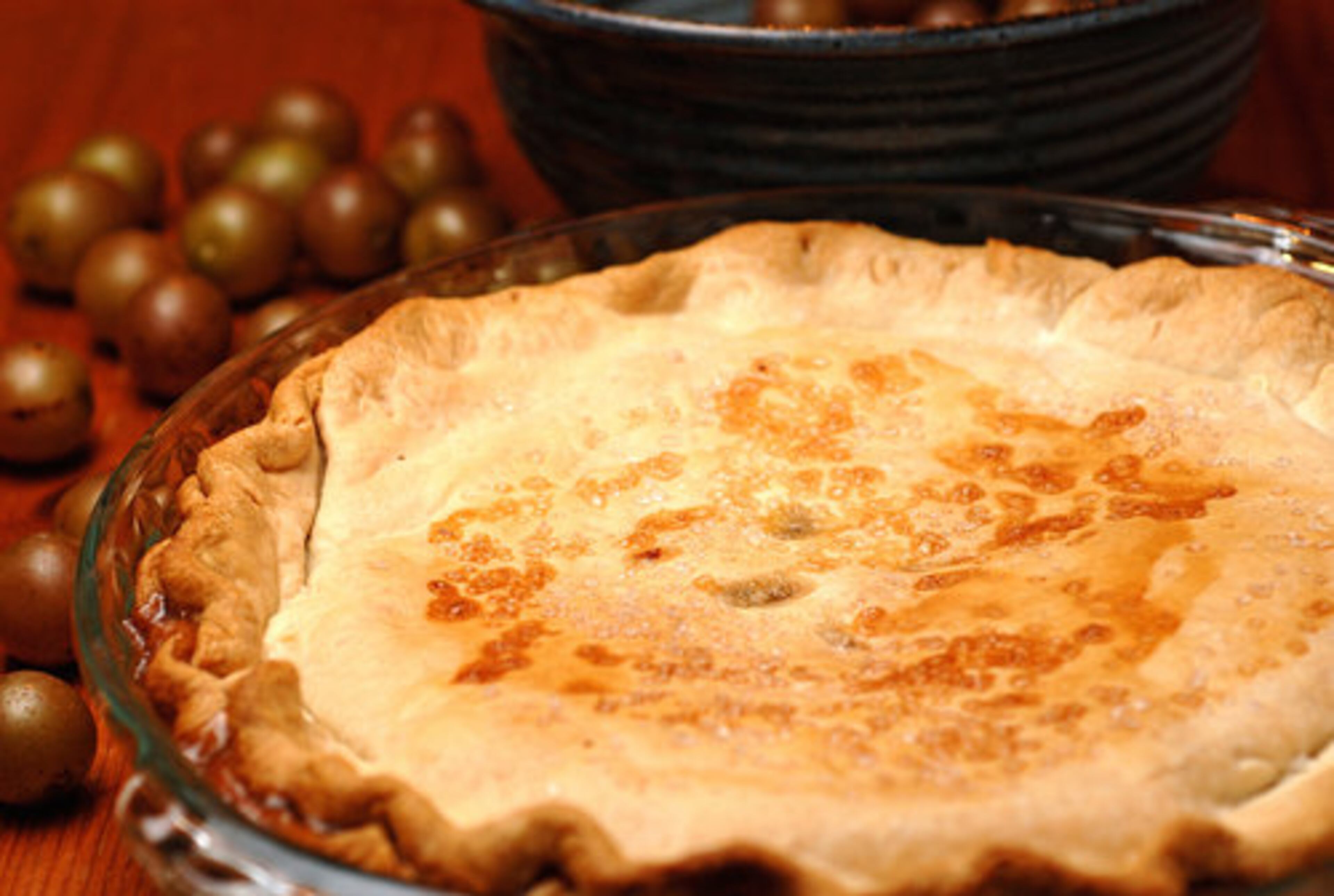 The Grape Hull pie is ready when the crust is golden brown and you can heart the the fruit filling bubbling. It's calling your name.