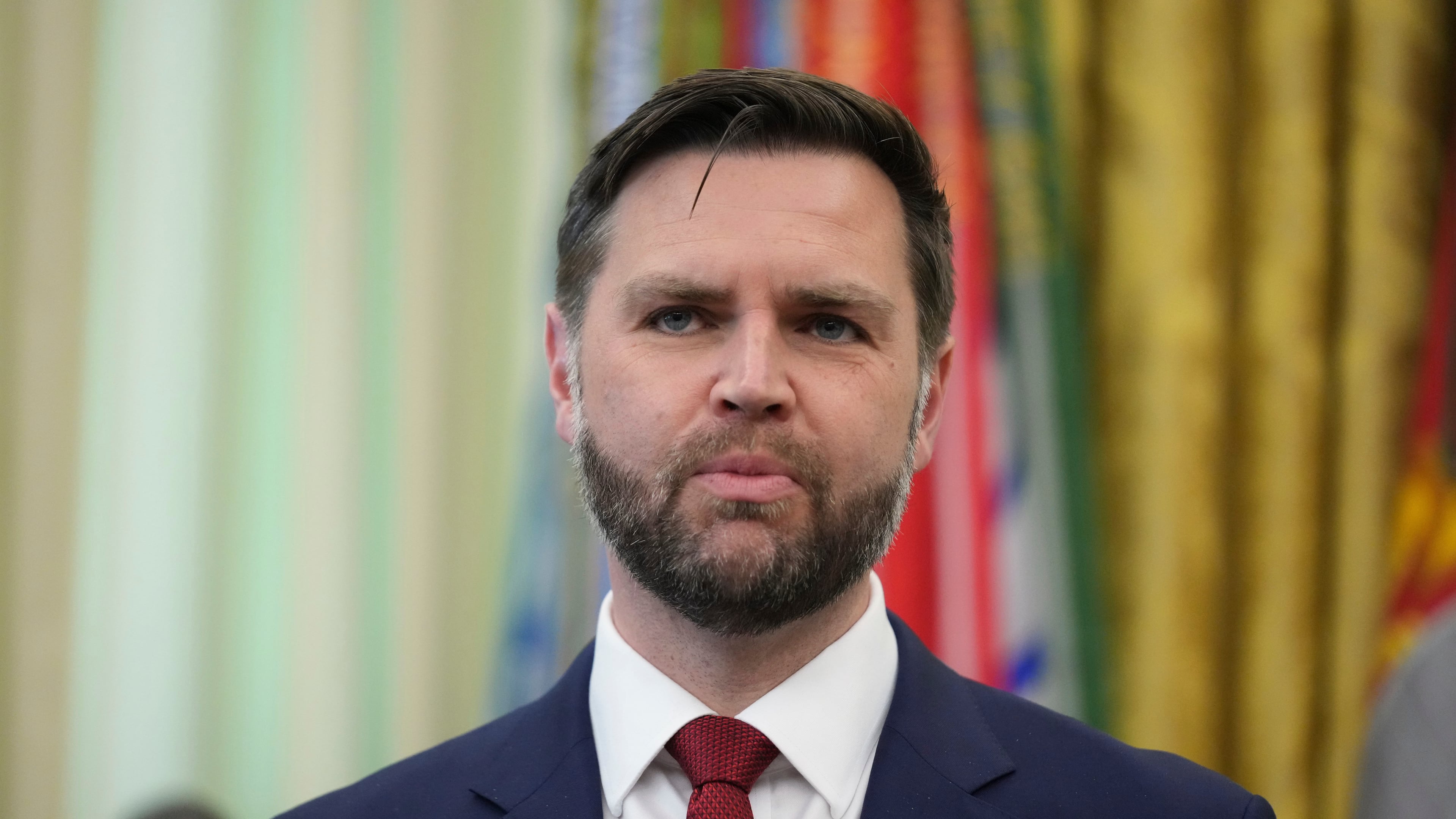 FILE - Vice President JD Vance speaks in the Oval Office at the White House, April 23, 2026, in Washington. (AP Photo/Mark Schiefelbein, File)