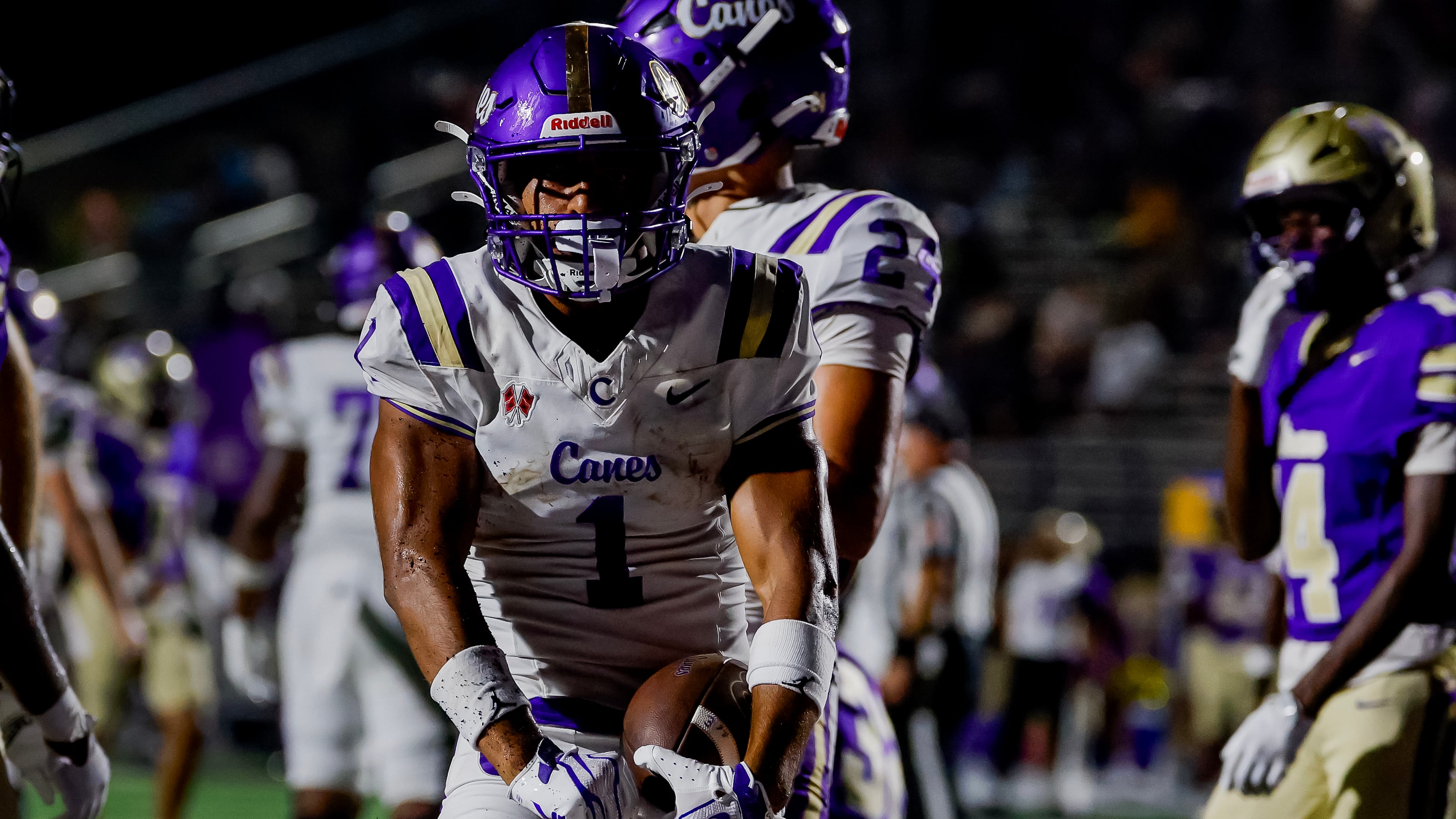 Cartersville's Madoxx Davis celebrates his first half touchdown against Hiram during a high school football game between Hiram and Cartersville, Friday, Aug. 21, 2026, in Hiram, GA. (Erik S. Lesser for the AJC)