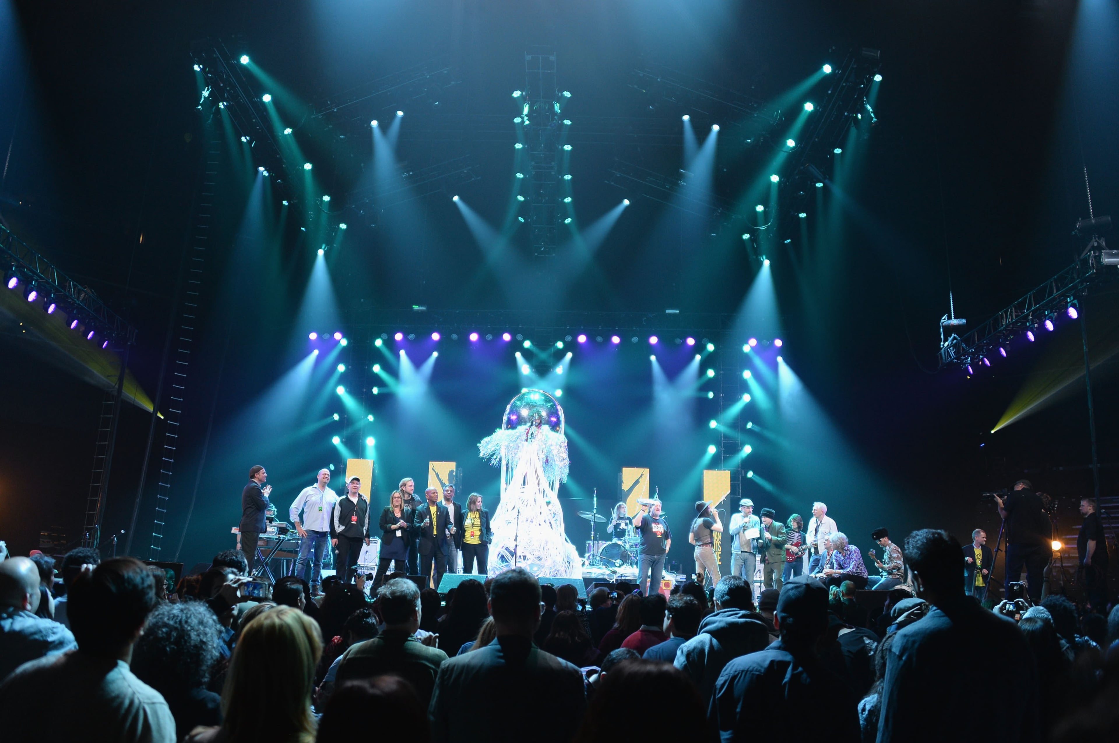 Wayne Coyne of The Flaming Lips performs onstage with guests at the Amnesty International Concert presented by the CBGB Festival at Barclays Center on February 5, 2014 in New York City.