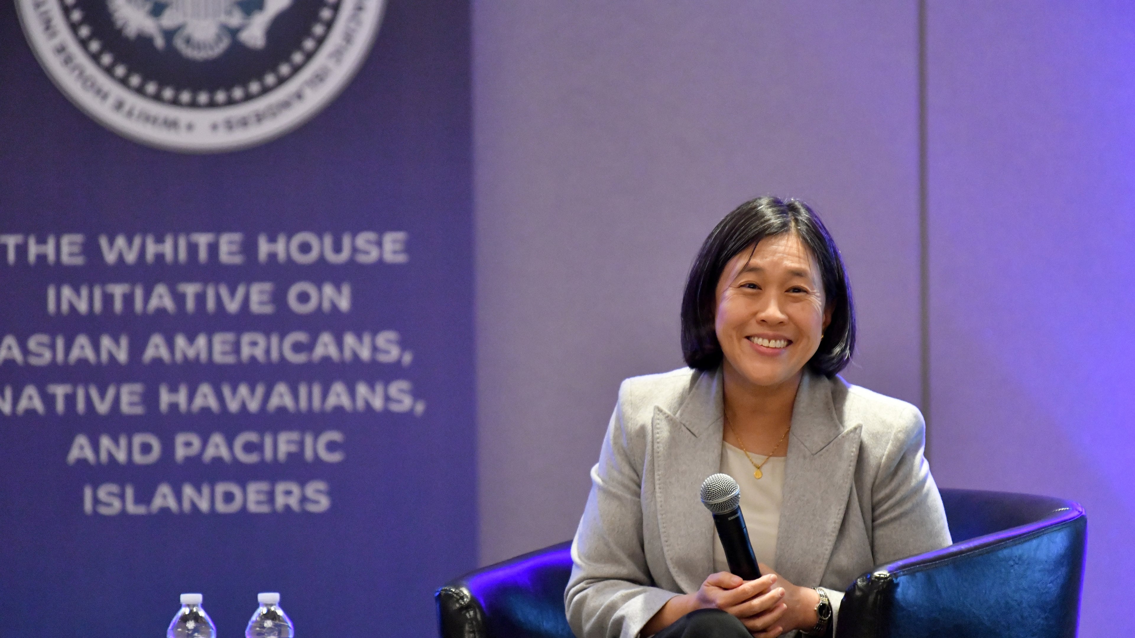 U.S. Trade Representative Ambassador Katherine Tai speaks during Asian American, Native Hawaiian, and Pacific Islander (AA and NHPI) Economic Summit at Gas South Convention Center, Wednesday, January 10, 2024, in Duluth. On Wednesday, January 10, 2024, the White House Initiative on Asian Americans, Native Hawaiians, and Pacific Islanders (WHIAANHPI) hosted an economic summit in the metro Atlanta area in Georgia to connect Asian American, Native Hawaiian, and Pacific Islander (AA and NHPI) community members directly with federal leaders and resources. (Hyosub Shin / Hyosub.Shin@ajc.com)
