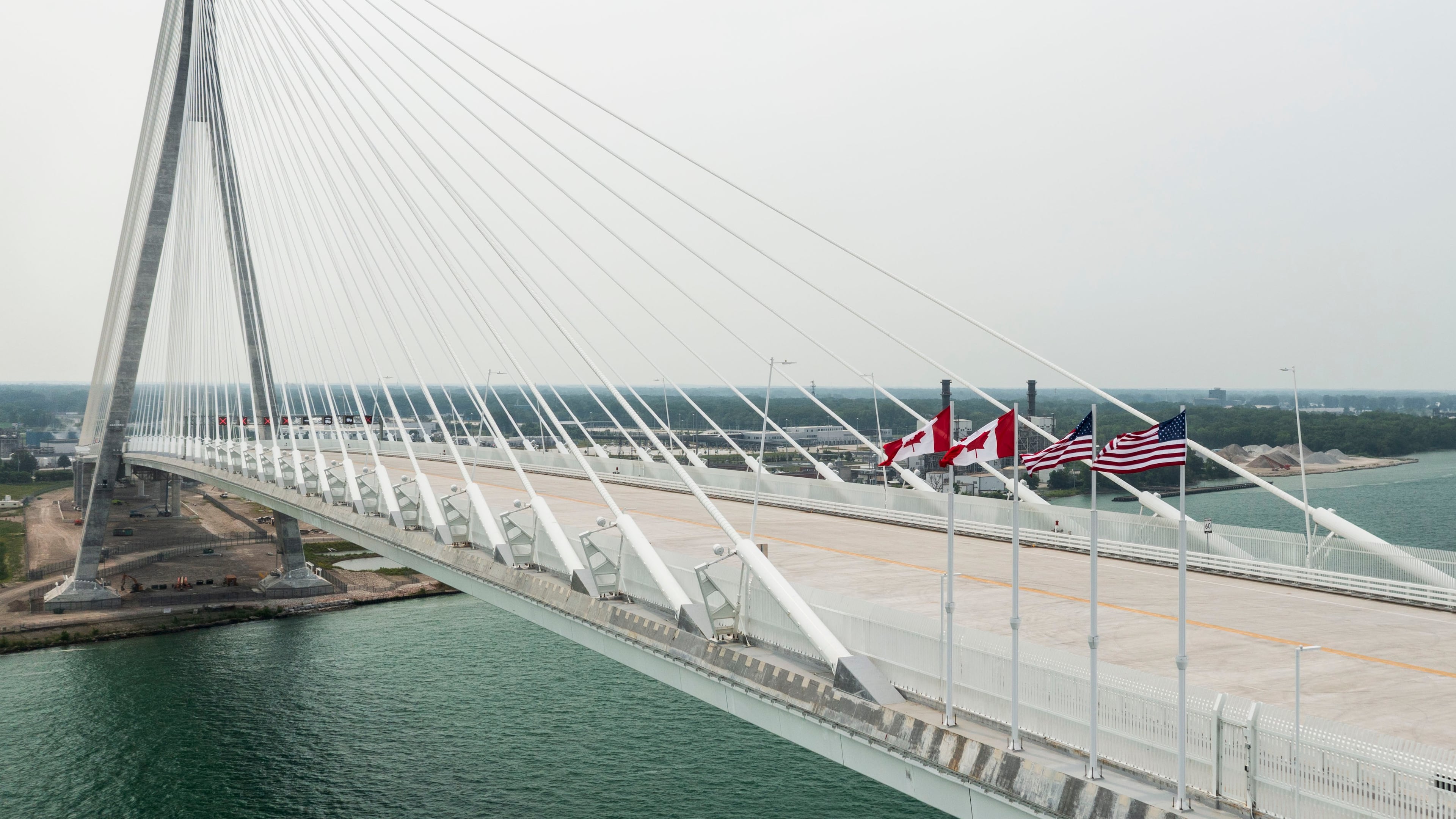 The Gordie Howe International Bridge between Detroit, Mich. and Windsor, Ontario on its opening day, Monday, July 27 2026. (Jacob Hamilton/Ann Arbor News via AP)