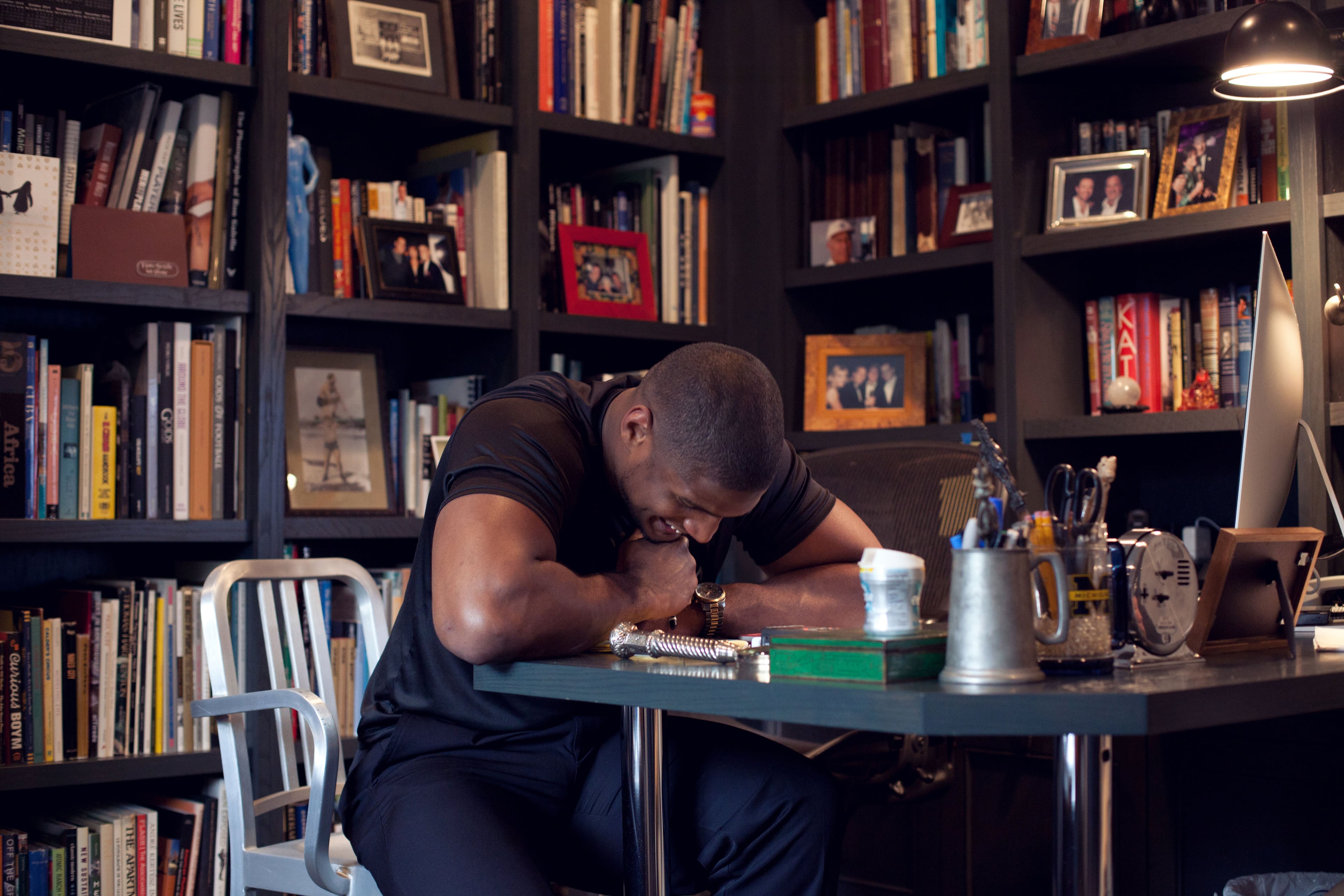 Sam speaks to reporters by phone. Sam is expected to be chosen in the early rounds of May's NFL draft.