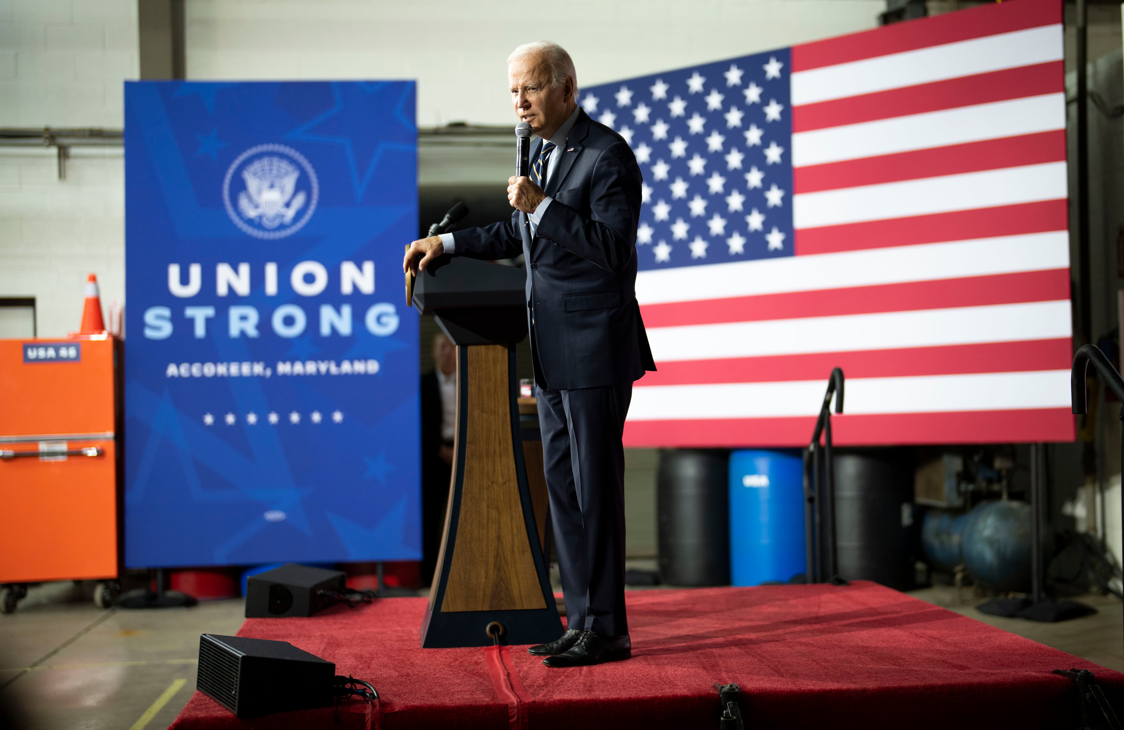 President Joe Biden has opposed GOP efforts to roll back portions of the Inflation Reduction Act that offer green energy tax incentives, telling union organizers in Maryland on Wednesday that it would “undo all the stuff you helped me get done” over his first term. (Doug Mills/The New York Times)