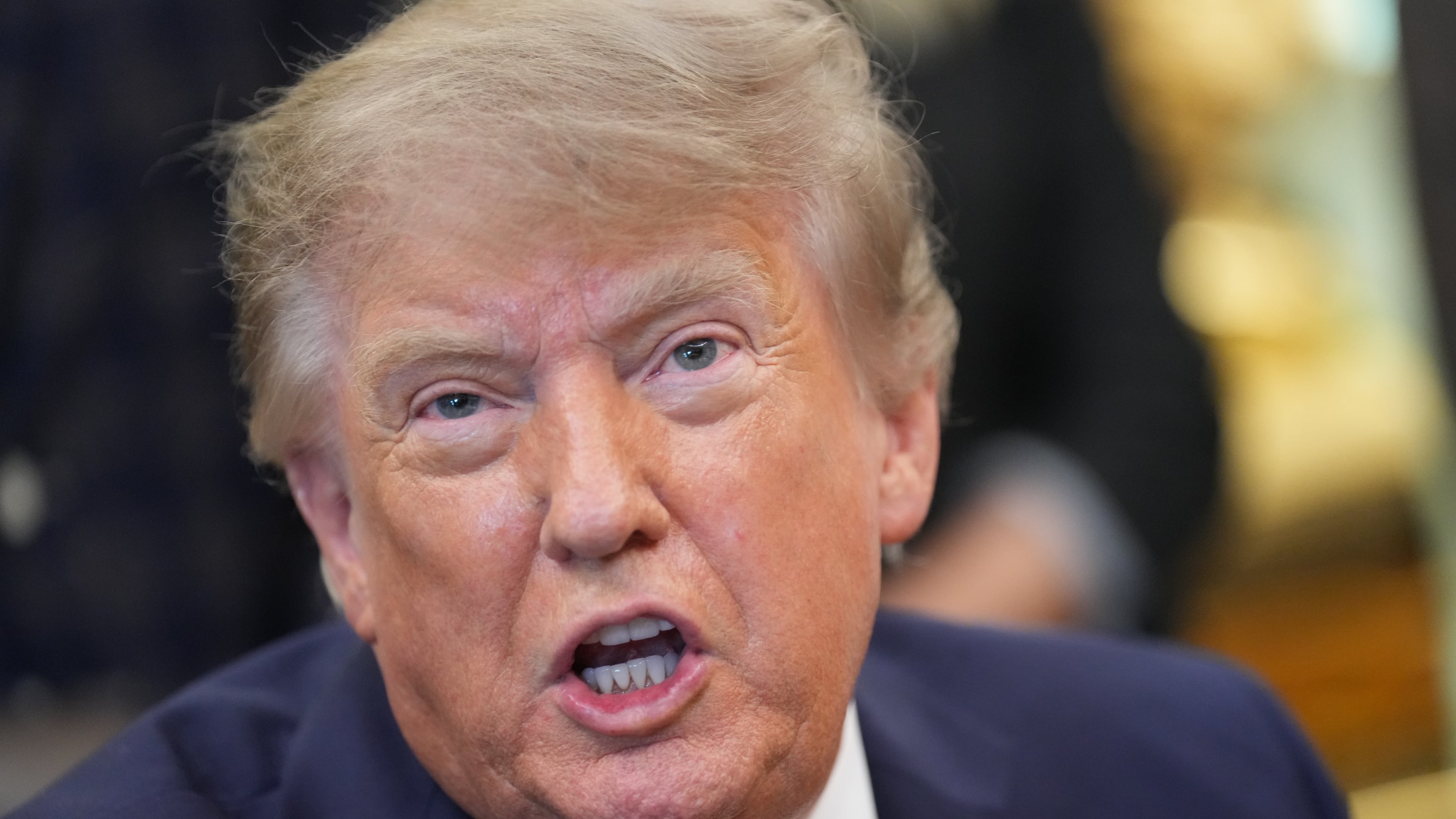 President Donald Trump speaks and announces action to help farmers and ranchers with meat processing, as a group of farmers and ranchers stand behind, Friday, Sept. 4, 2026, in the Oval Office of the White House, in Washington. (AP Photo/Jacquelyn Martin)