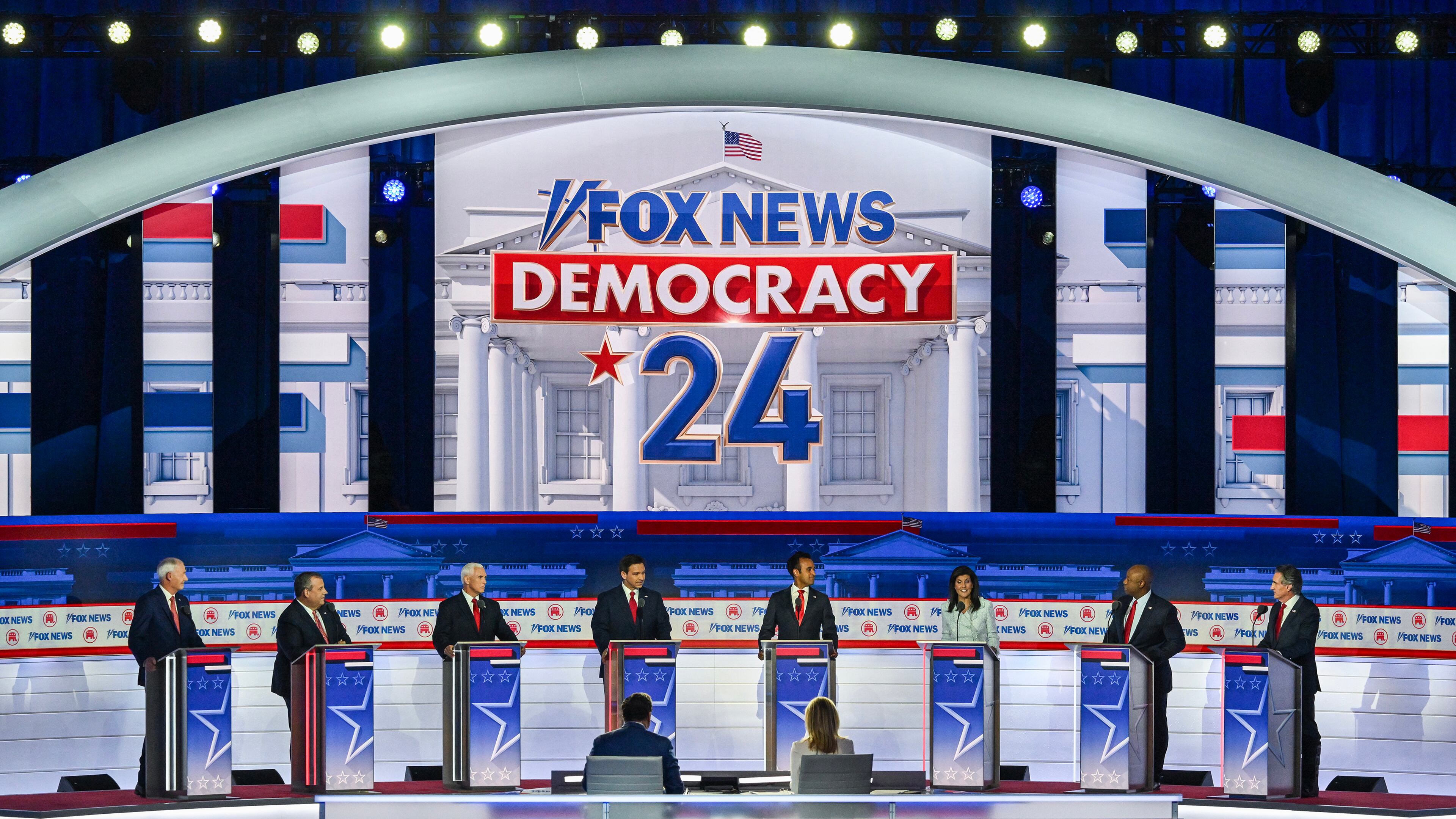 The seven candidates who will participate in Wednesday's GOP presidential candidates debate in Simi Valley, California, will be looking for opportunities to draw attention to their bids to challenge former President Donald Trump for the party's nomination in 2024. Trump is skipping the event to court striking autoworkers in Michigan. (Kenny Holston/The New York Times)