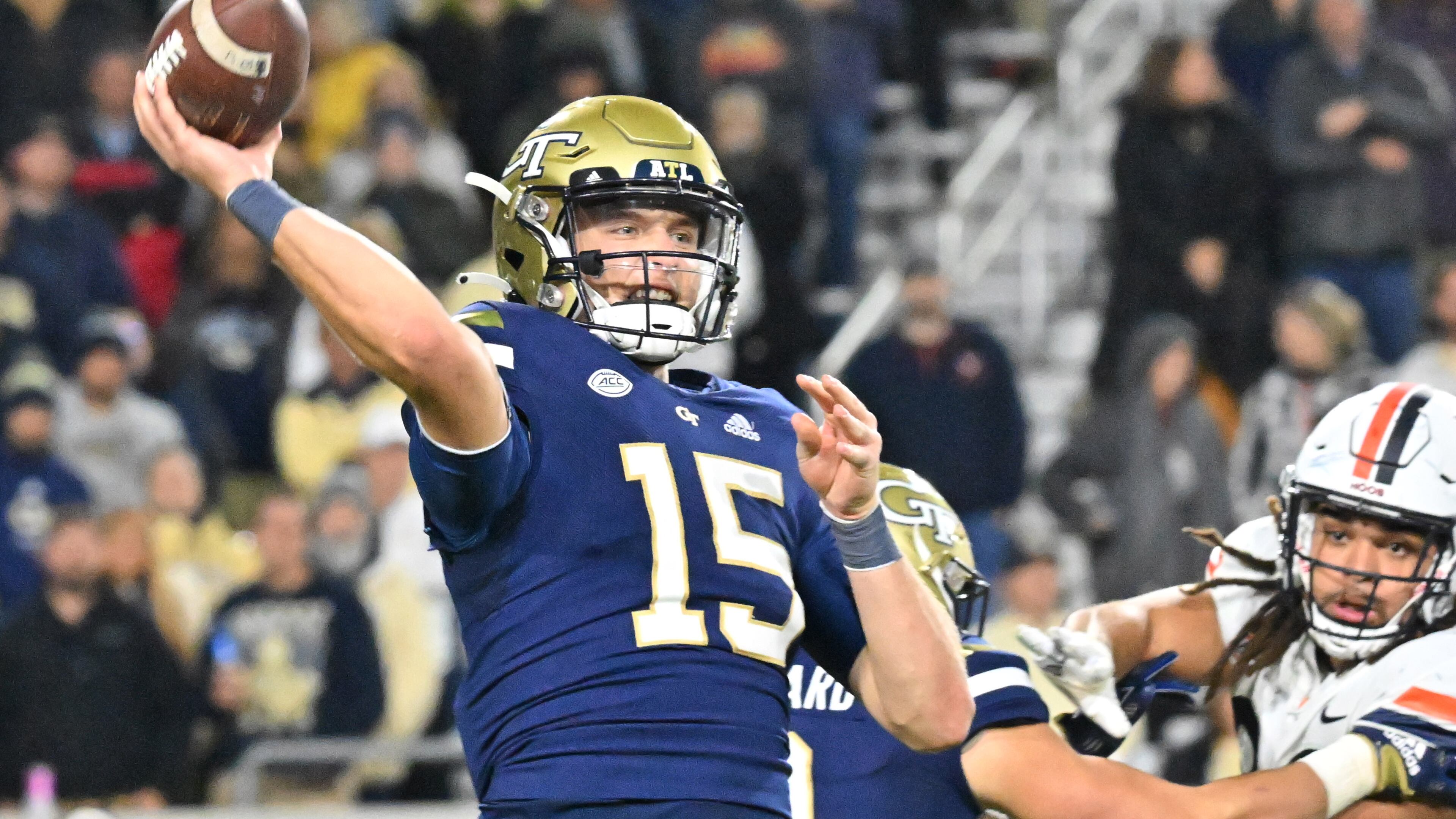 With starter Jeff Sims considered day to day with a sprained foot, backups Zach Gibson (15) and Zach Pyron are possibilities to play against the Seminoles. (Hyosub Shin / Hyosub.Shin@ajc.com)