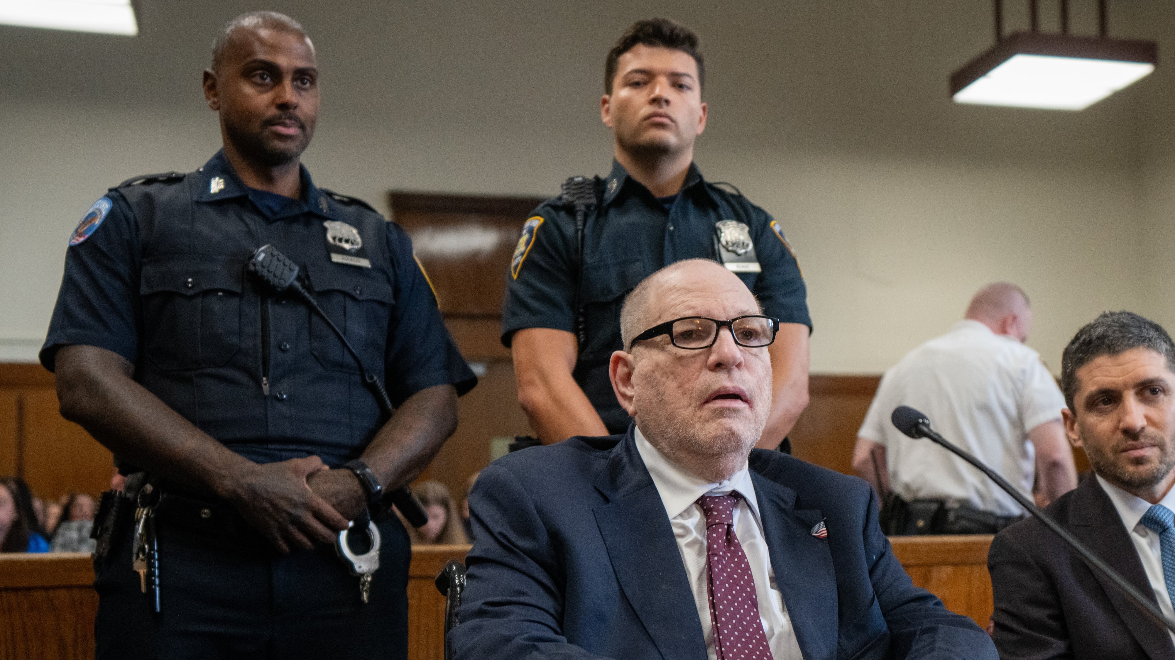 Harvey Weinstein appears in Manhattan Court for sentencing Wednesday, Sept. 23, 2026 in New York. (Steven Hirsch/New York Post via AP, Pool)