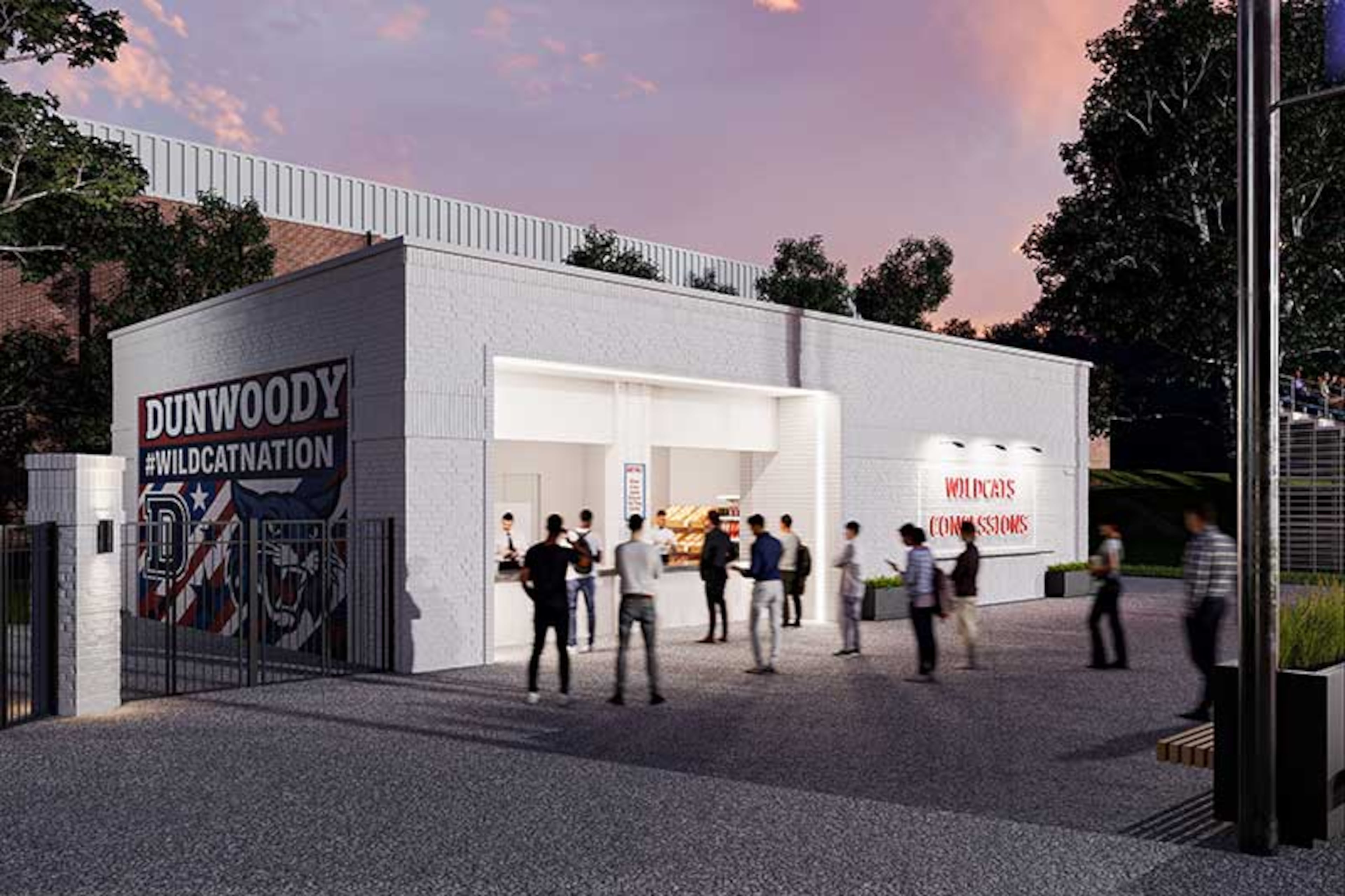 A rendering of what the renovated Seacrest Stadium concession stand will look like once it's completed in the summer of 2027. Courtesy of Bring it Home Campaign for Dunwoody High School Community Association.