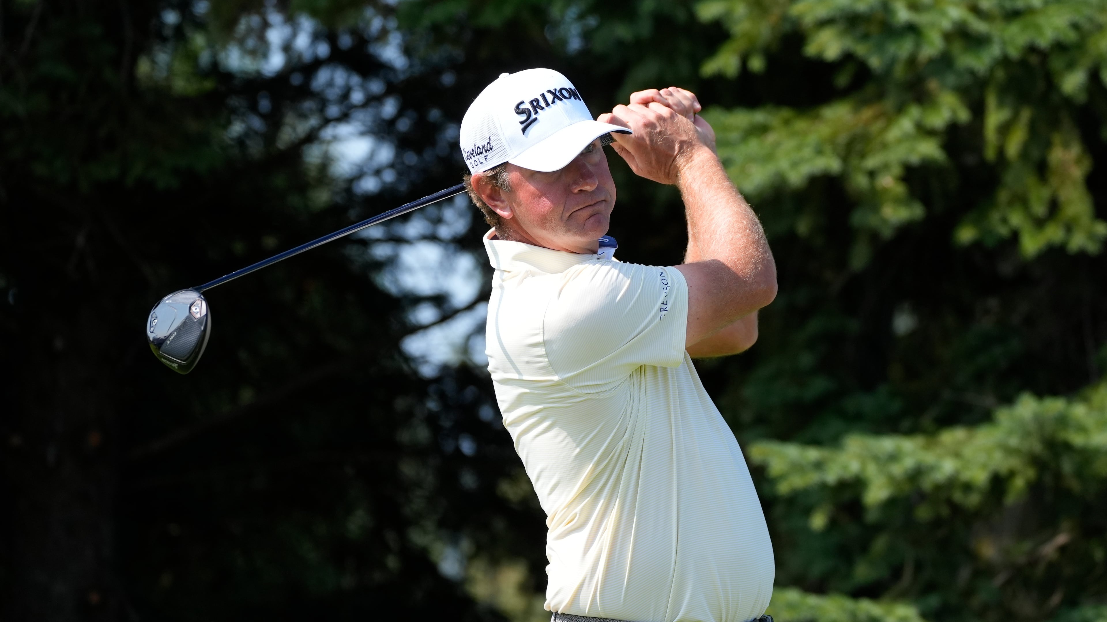Lucas Glover hits from the second tee during the first round of the 3M Open golf tournament at the Tournament Players Club Thursday, July 23, 2026, in Blaine, Minn. (AP Photo/Bruce Kluckhohn)