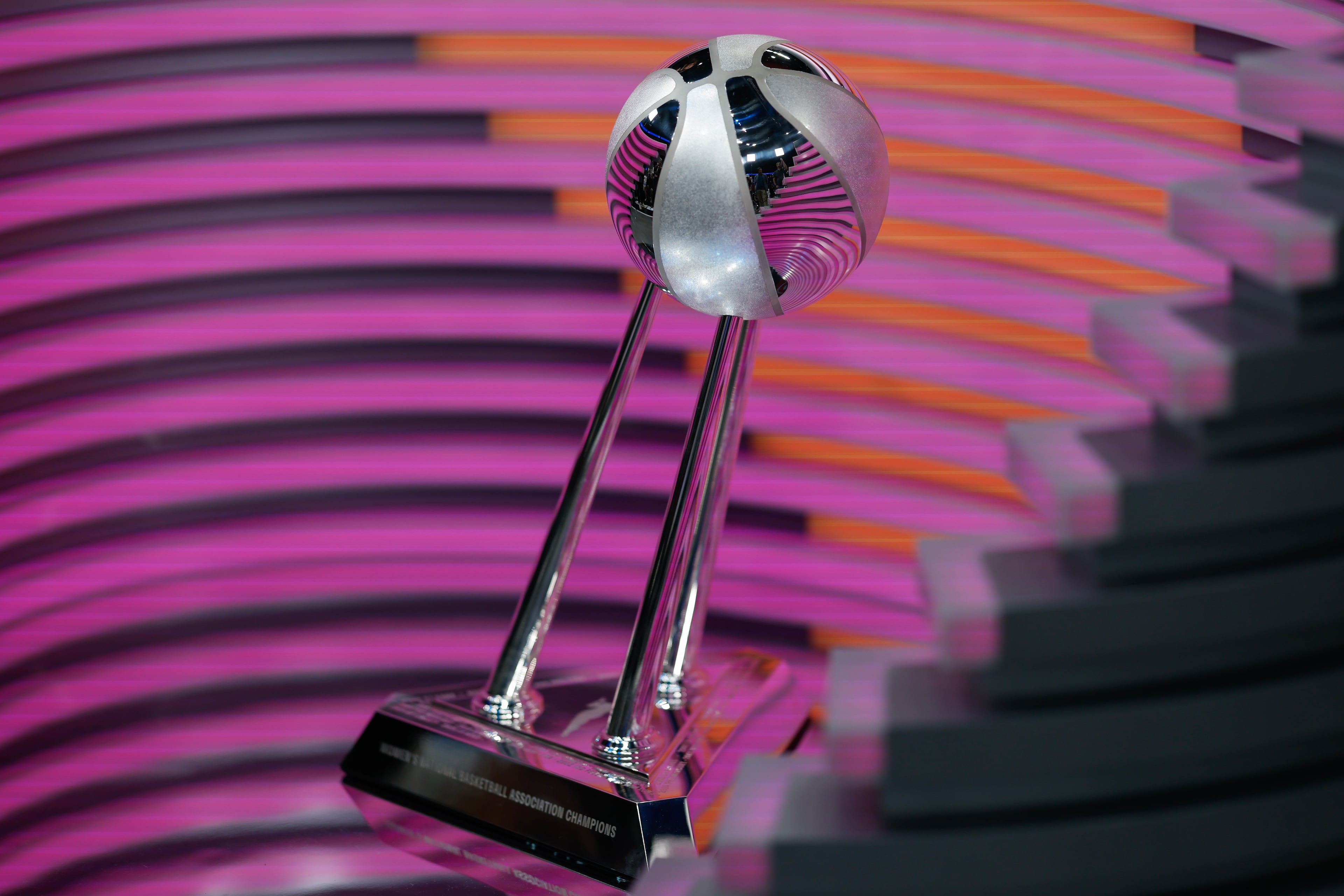 The WNBA Finals championship trophy on display before Game 4 of the WNBA Finals between the Atlanta Dream and the Golden State Valkyries, Saturday, Oct. 24, 2026, in Atlanta. (Erik S. Lesser for the AJC)