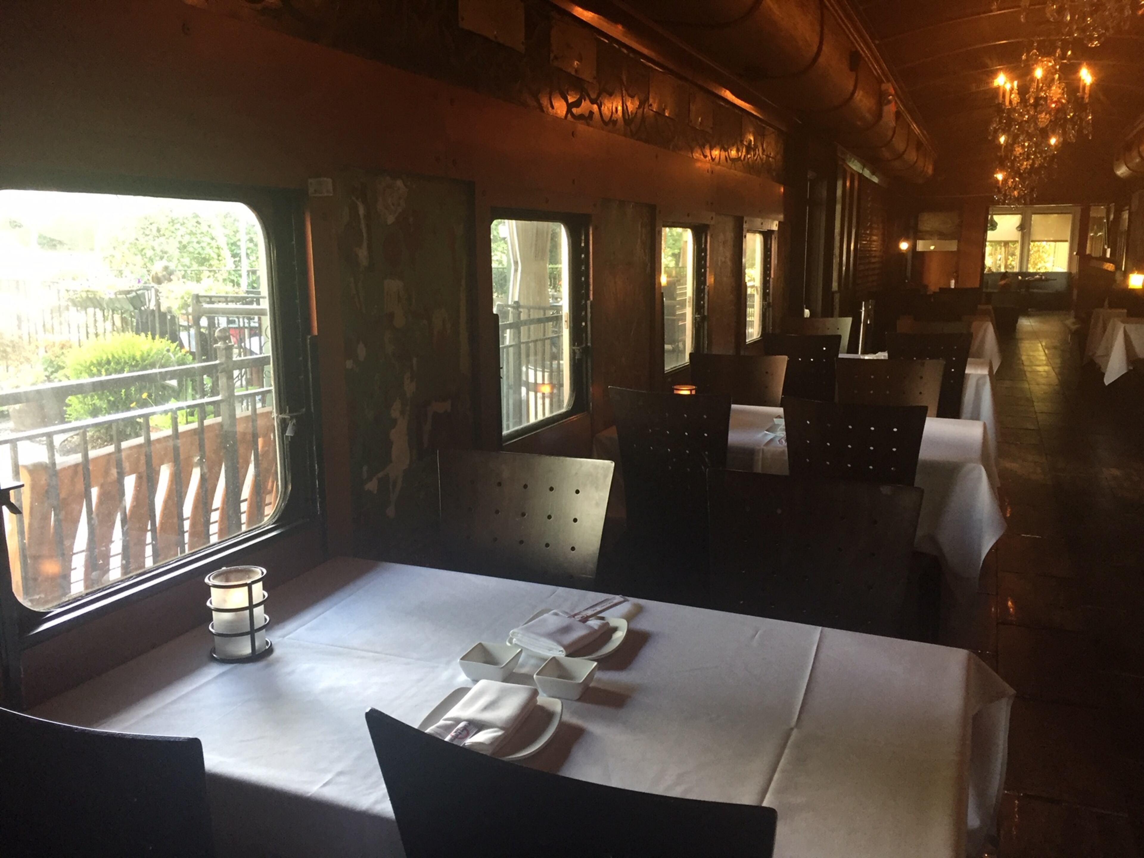 Inside the dining car at the Orient Express in Vinings, which serves Chinese, sushi and hibachi meals.