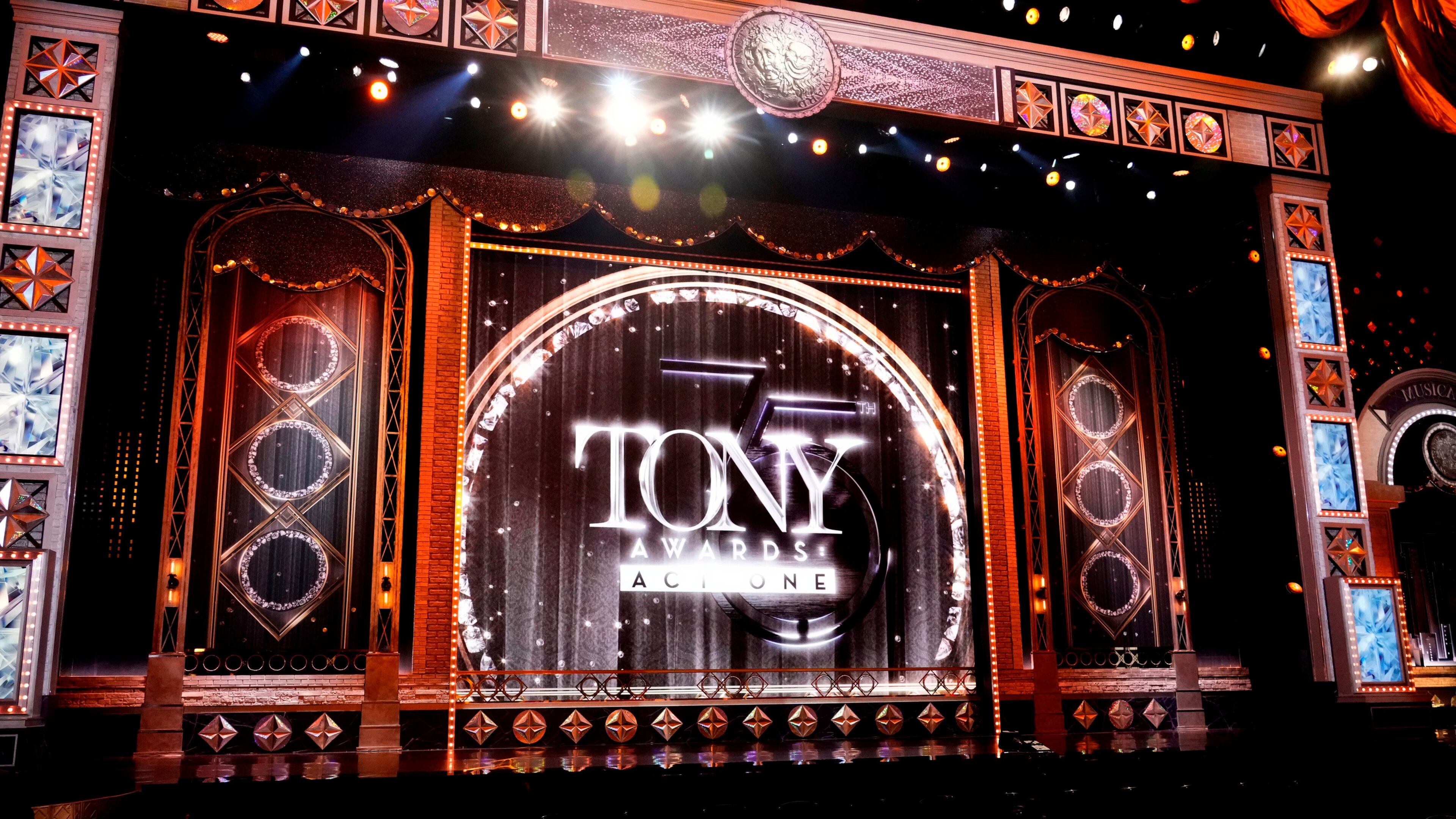 FILE - A view of the stage appears before the start of the 75th annual Tony Awards in New York on June 12, 2022. (Photo by Charles Sykes/Invision/AP, File)