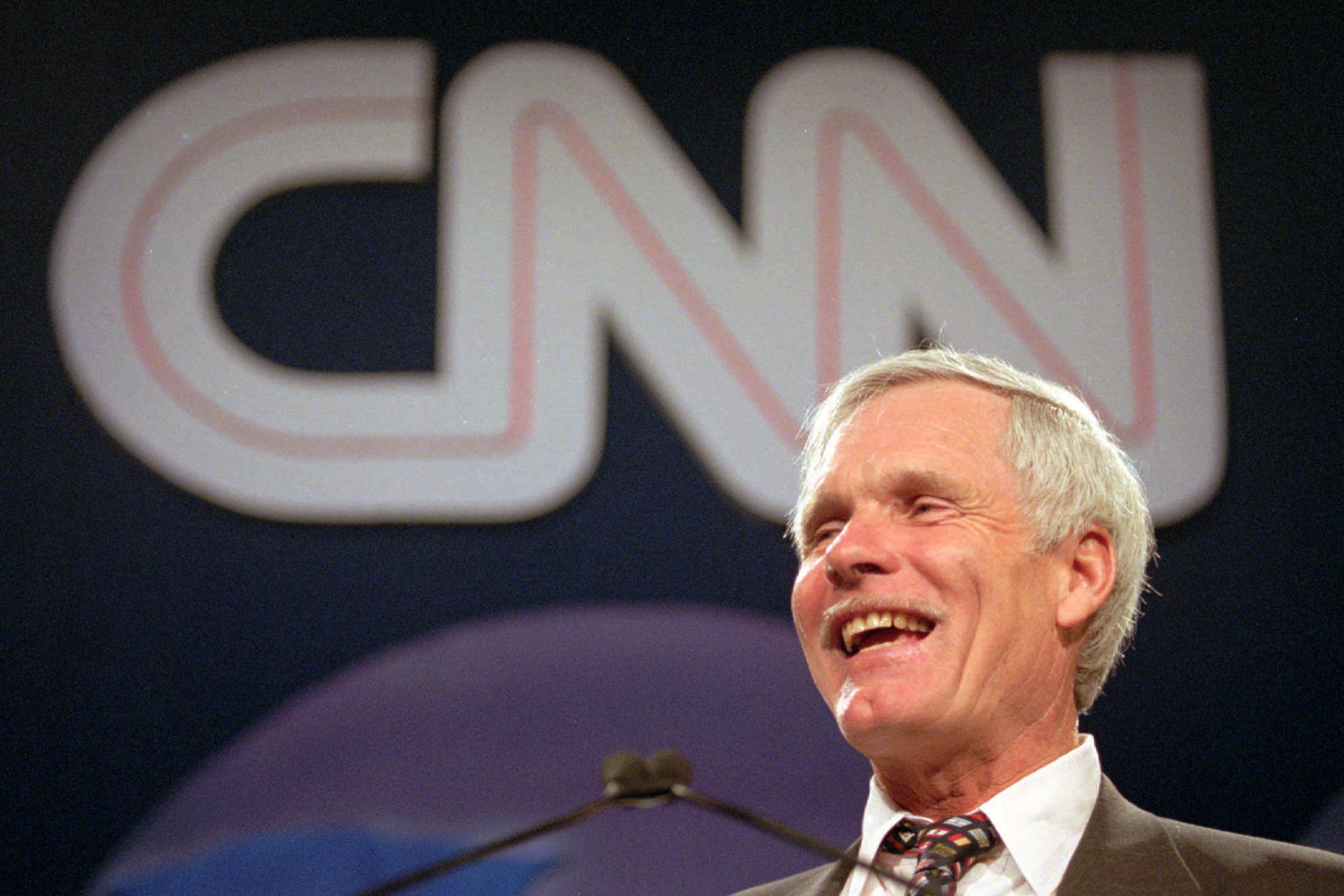 Ted Turner, speaking during the 1995 CNN World Report contributors banquet, founded the 24-hour news network in 1980. (John Bazemore/AP 1995)