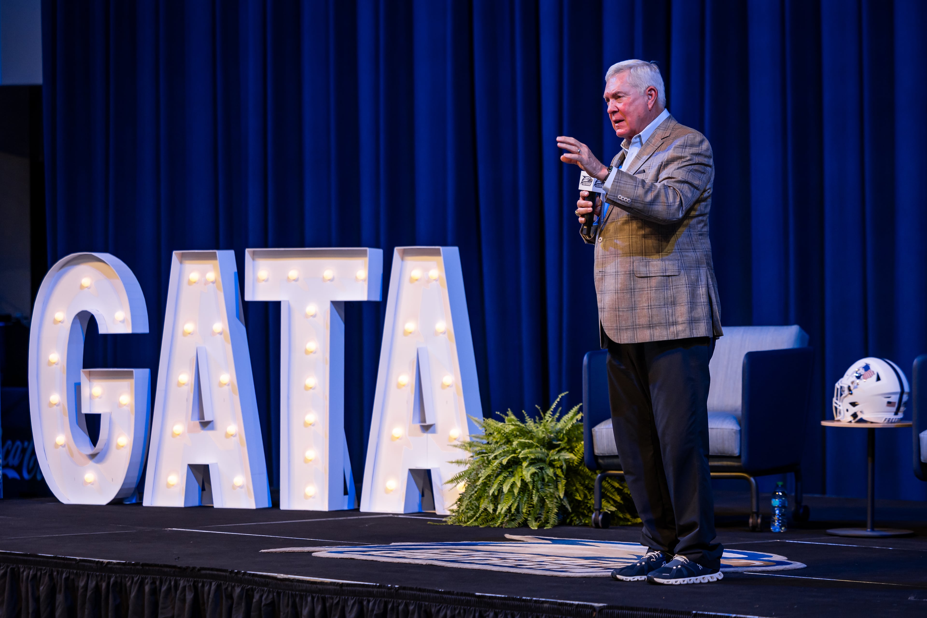 College Football Hall of Fame member Mack Brown headlined the 2025 Georgia Southern Football Kickoff Dinner at Jack & Ruth Ann Hill Convocation Center. (AJ Henderson/Georgia Southern Athletics)