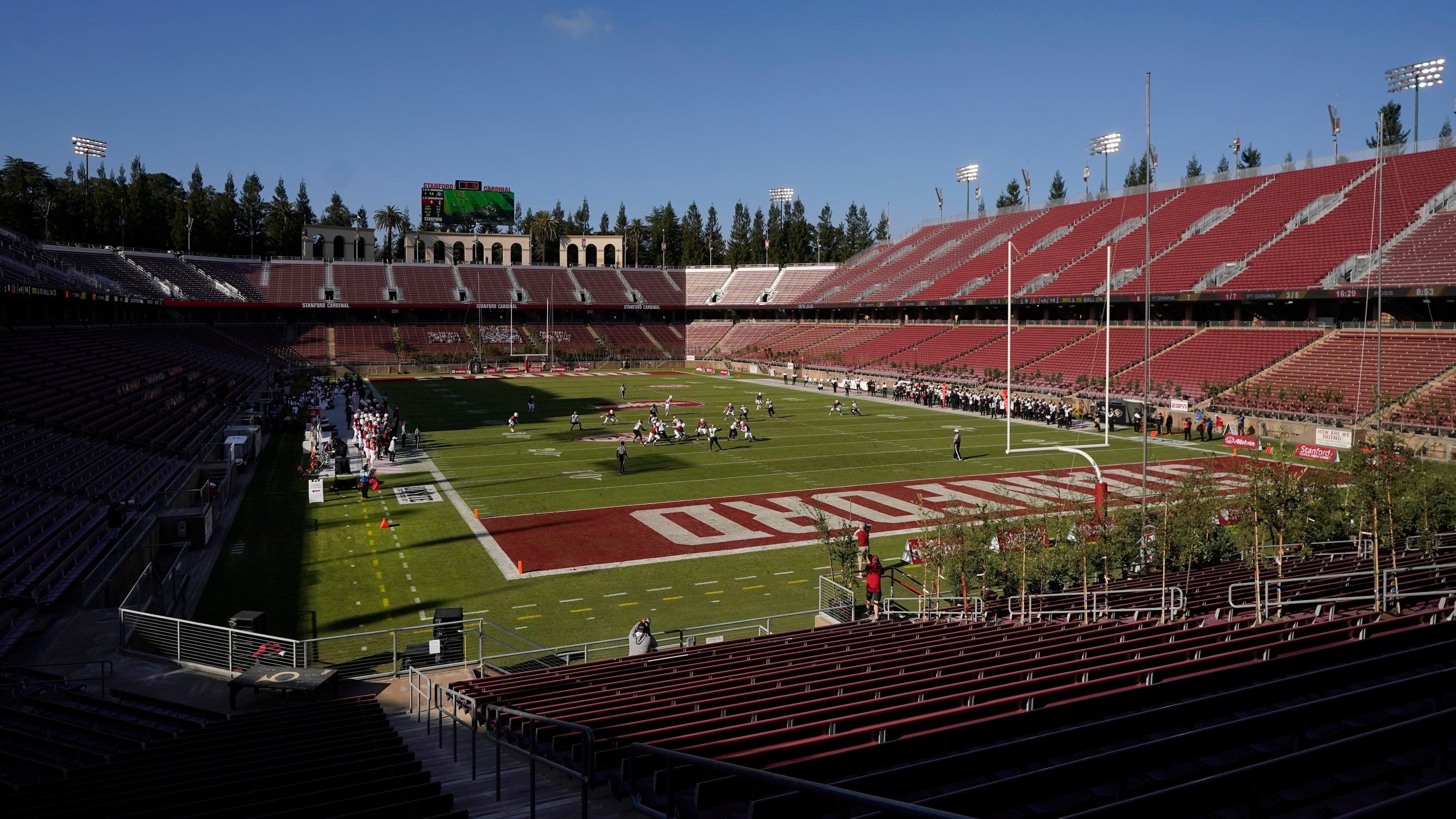FILE - Stanford plays against Colorado in an NCAA college football game at Standford Stadium in Stanford, Calif., Nov. 14, 2020. (AP Photo/Jeff Chiu, File)