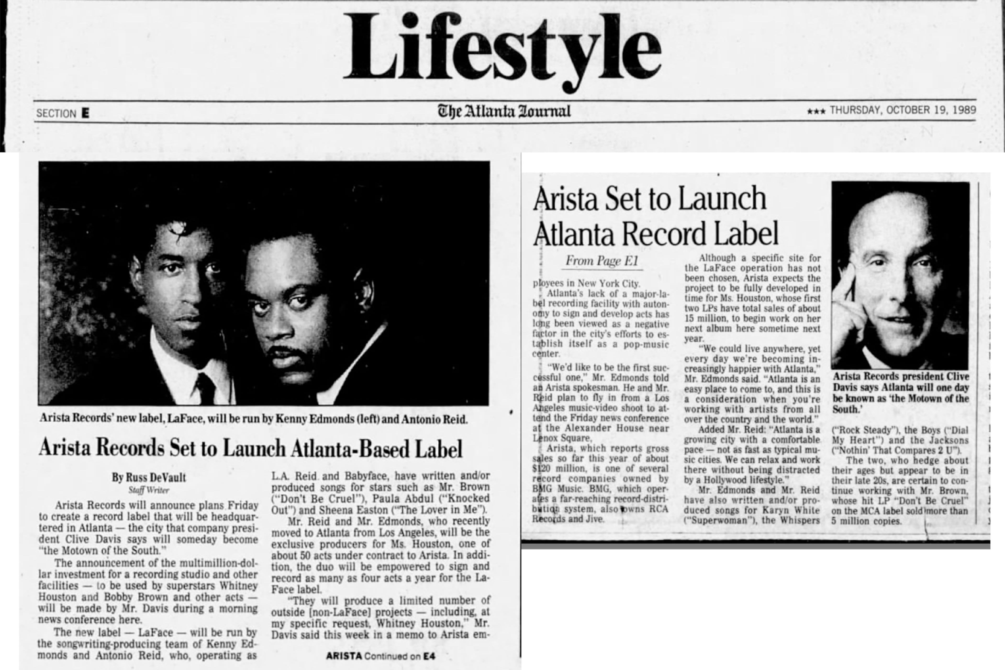 The AJC in 1989 reported on the launch of LaFace Records, which would help define the Atlanta music scene through the 1990s. (AJC file photo)